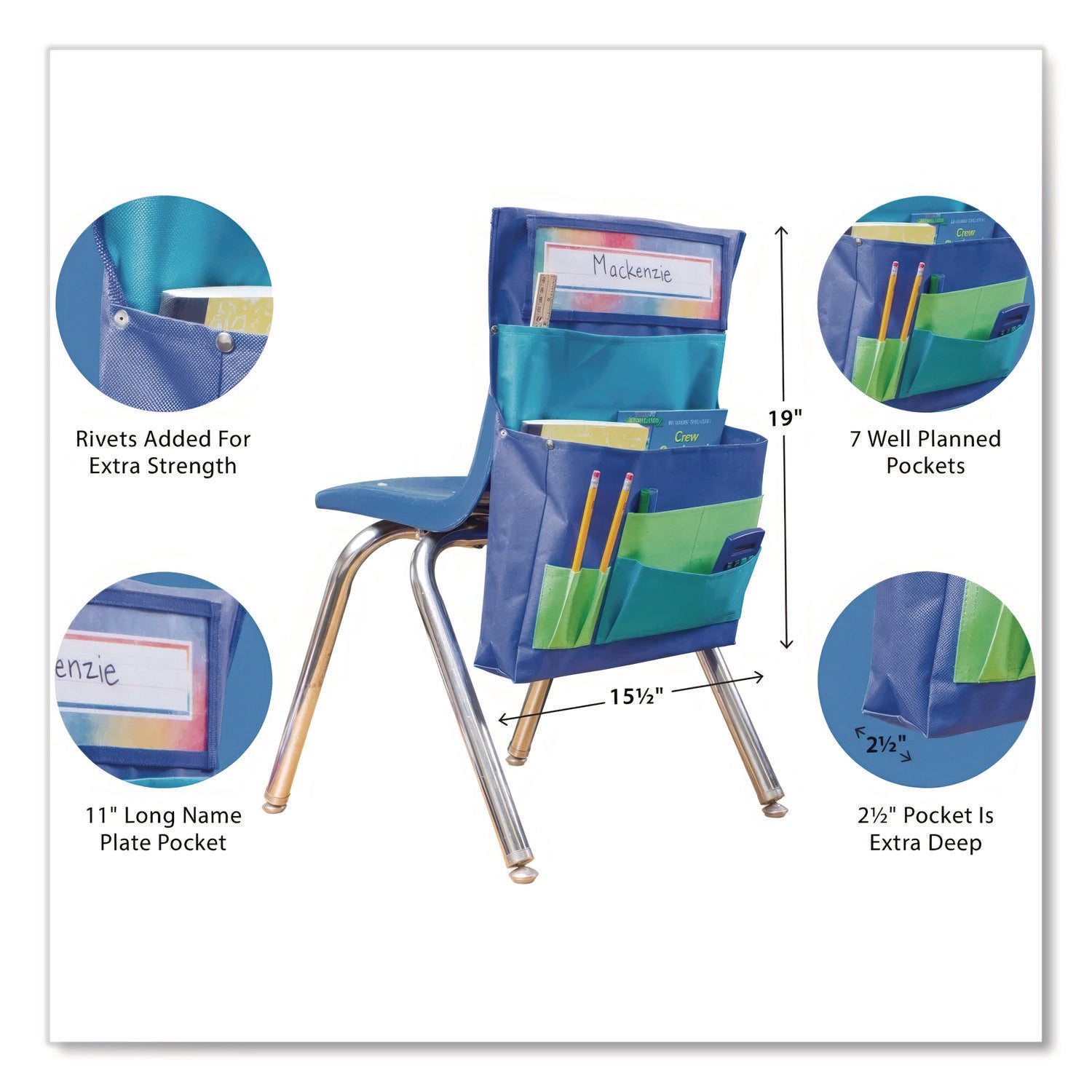 Teacher Created Resources Chair Pocket, 15.5 x 18, Canvas, Blue/Teal/Lime