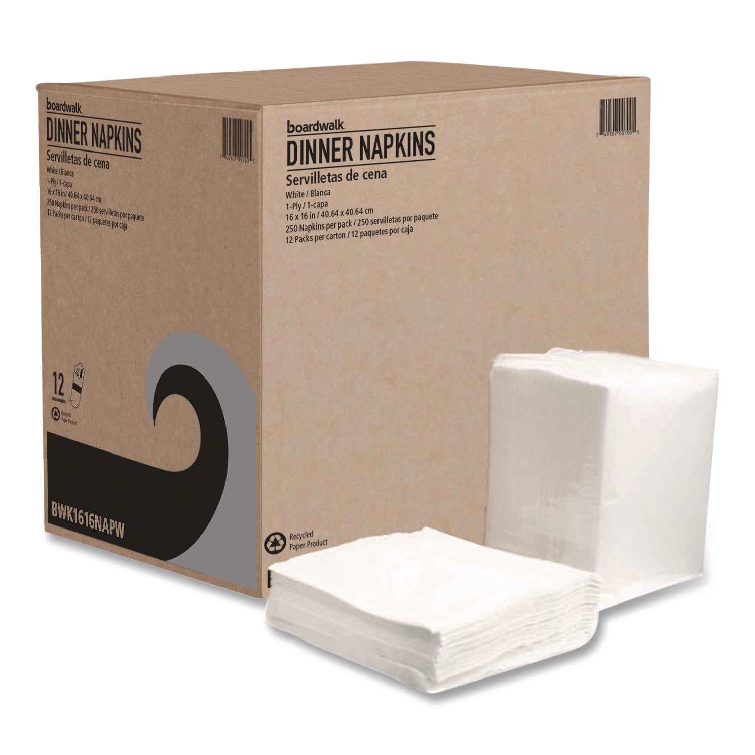 Boardwalk® Dinner Napkins, 1-Ply, 16" x 16", White, 250/Pack, 12 Packs/Carton