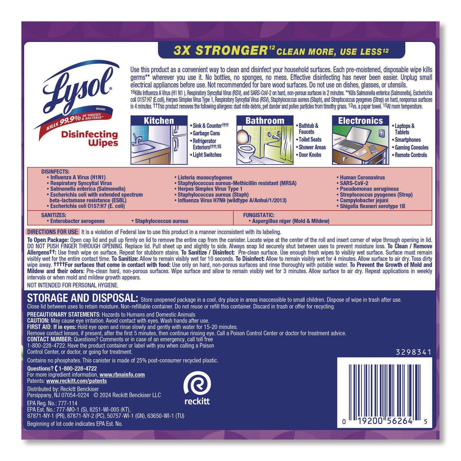 LYSOL® Brand Disinfecting Wipes, 1-Ply, 7 x 7.25, Lavender and Cotton Blossom, White, 80 Wipes/Canister, 6 Canisters/Carton
