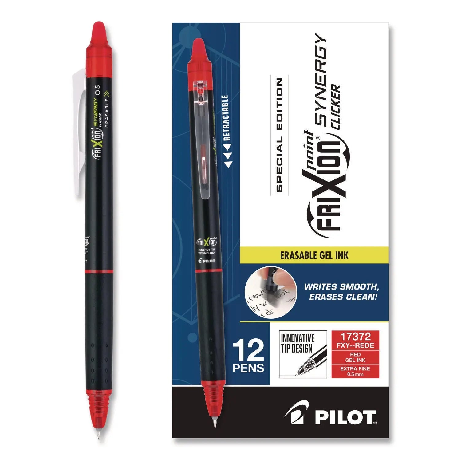 Pilot® Frixion Synergy Clicker Erasable Gel Pen Retractable Extra Fine 0.5 mm Red Ink Black-Red Barrel Dozen Pilot® Flipcost