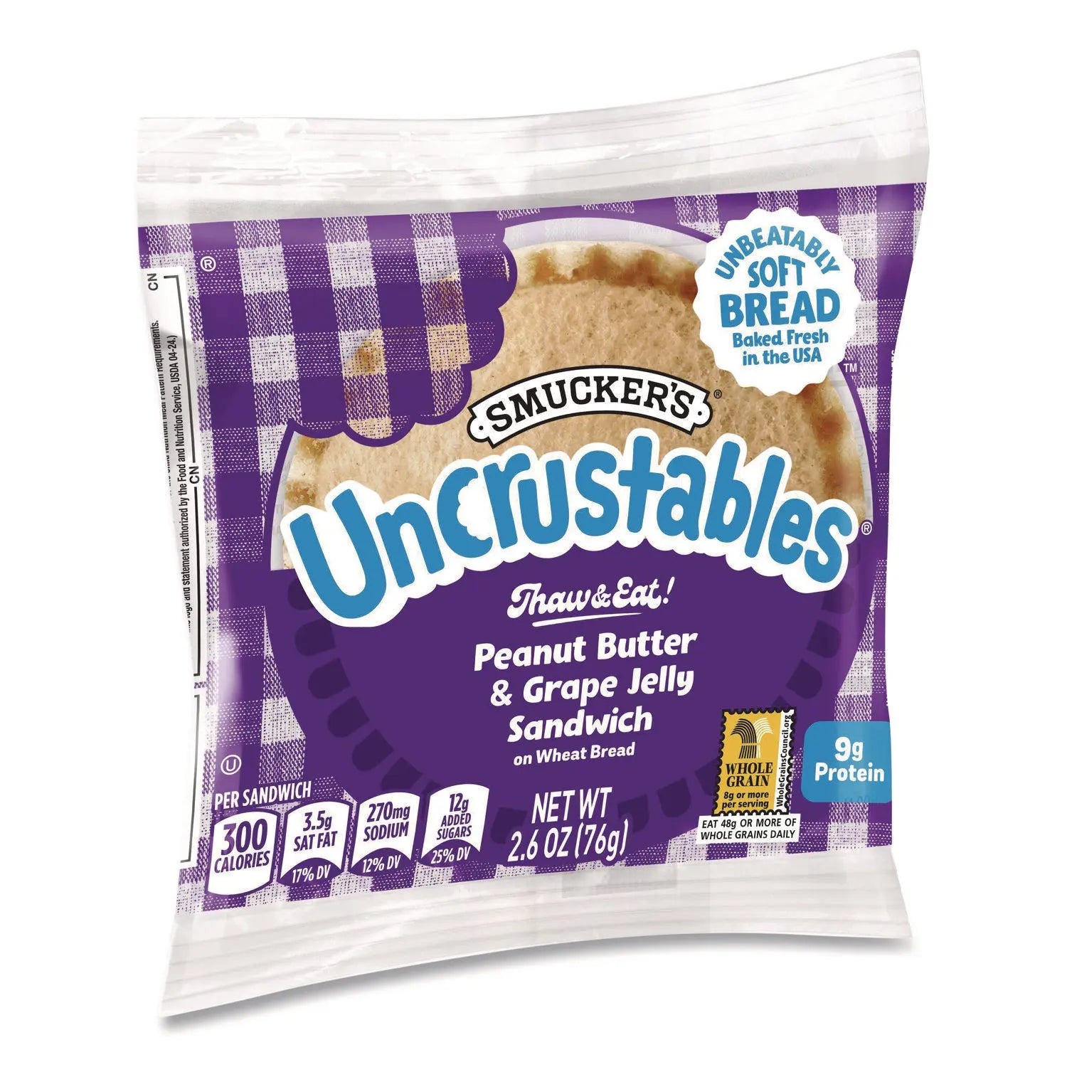 Smucker's® UNCRUSTABLES Soft Bread Sandwiches Wheat Bread Peanut Butter and Grape 2.6 oz Bag 48-Carton Smucker's® Flipcost