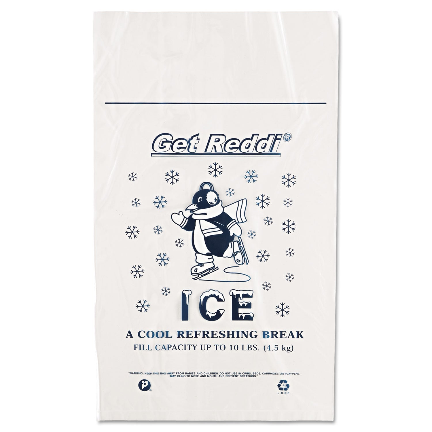 Inteplast Group Ice Bags with Twist-Ties, Ice: Penguin Icon Labeling, 10 lb Capacity, 12" x 21", Clear, 1,000/Carton