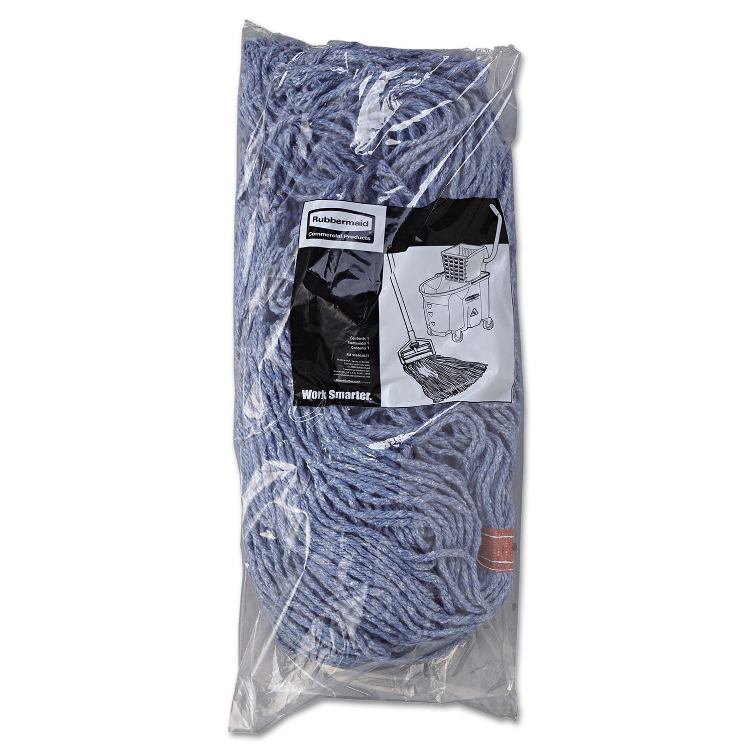 Rubbermaid® Commercial Cotton/synthetic Cut-End Blend Mop Head, 24 Oz, 1" Band, Blue, 12/carton