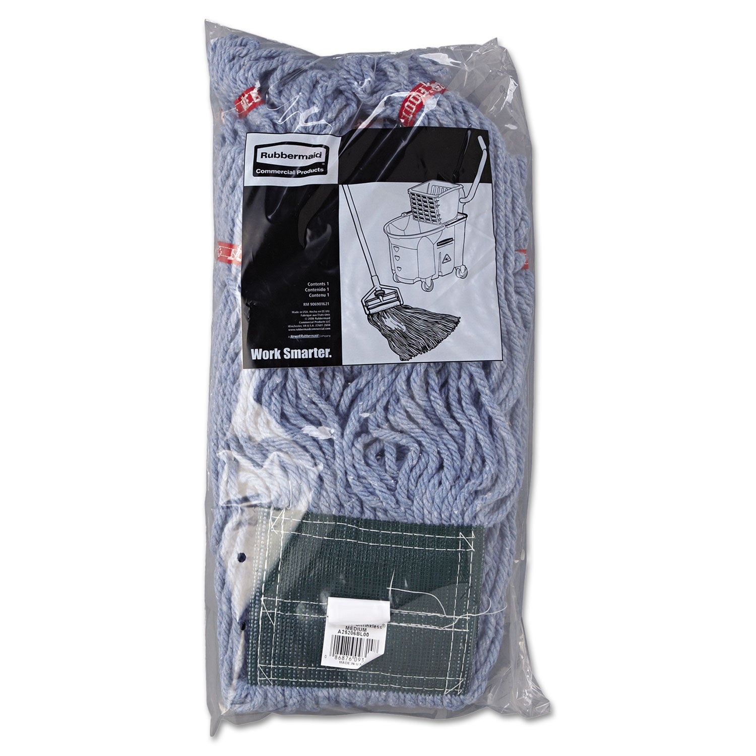 Rubbermaid® Commercial Web Foot Wet Mop Head, Shrinkless, Cotton/synthetic, Blue, Medium, 6/carton