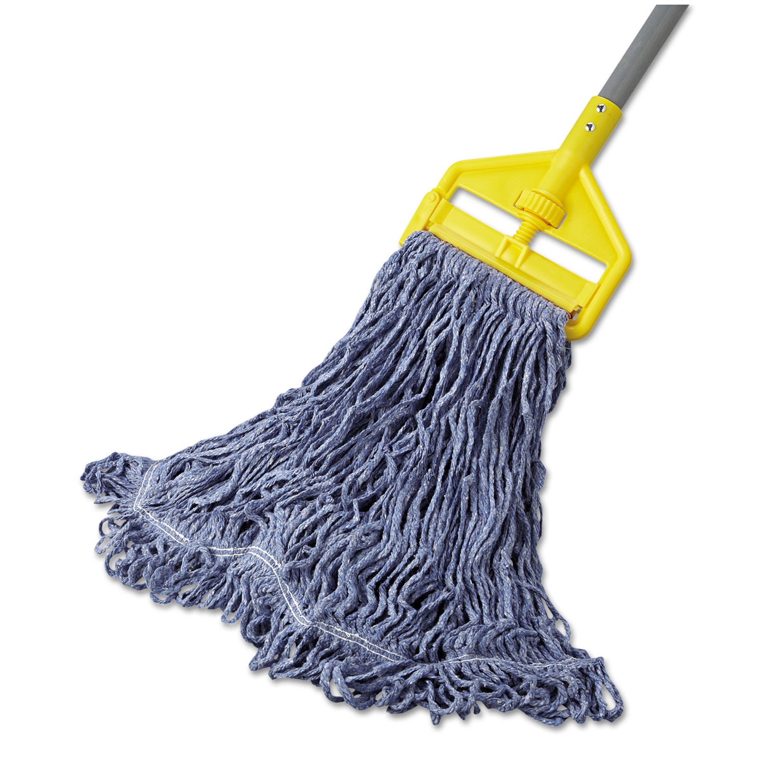 Rubbermaid® Commercial Super Stitch Blend Mop Head, Cotton/Synthetic, Large, 1" Red Headband, Blue, 6/Carton