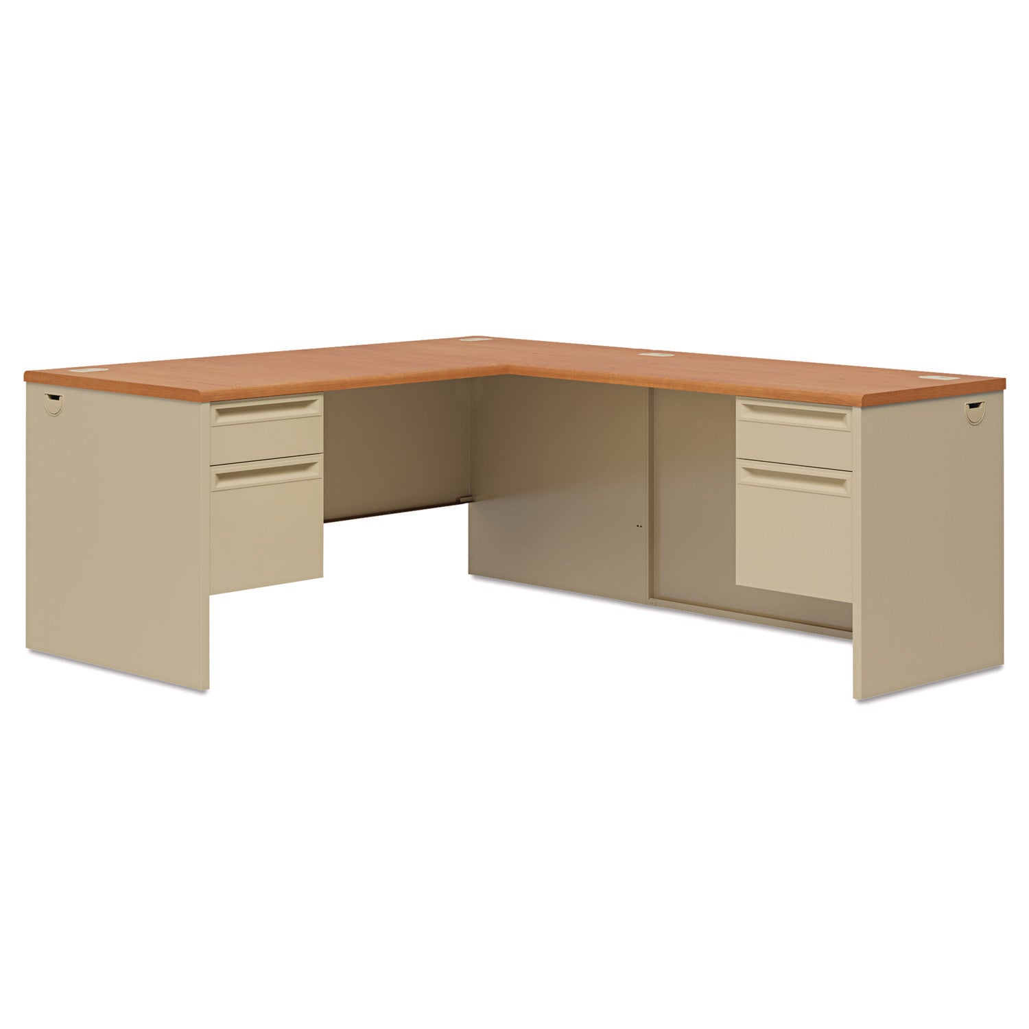 HON® 38000 Series Left Pedestal Desk, 66" X 30" X 29.5", Harvest/putty