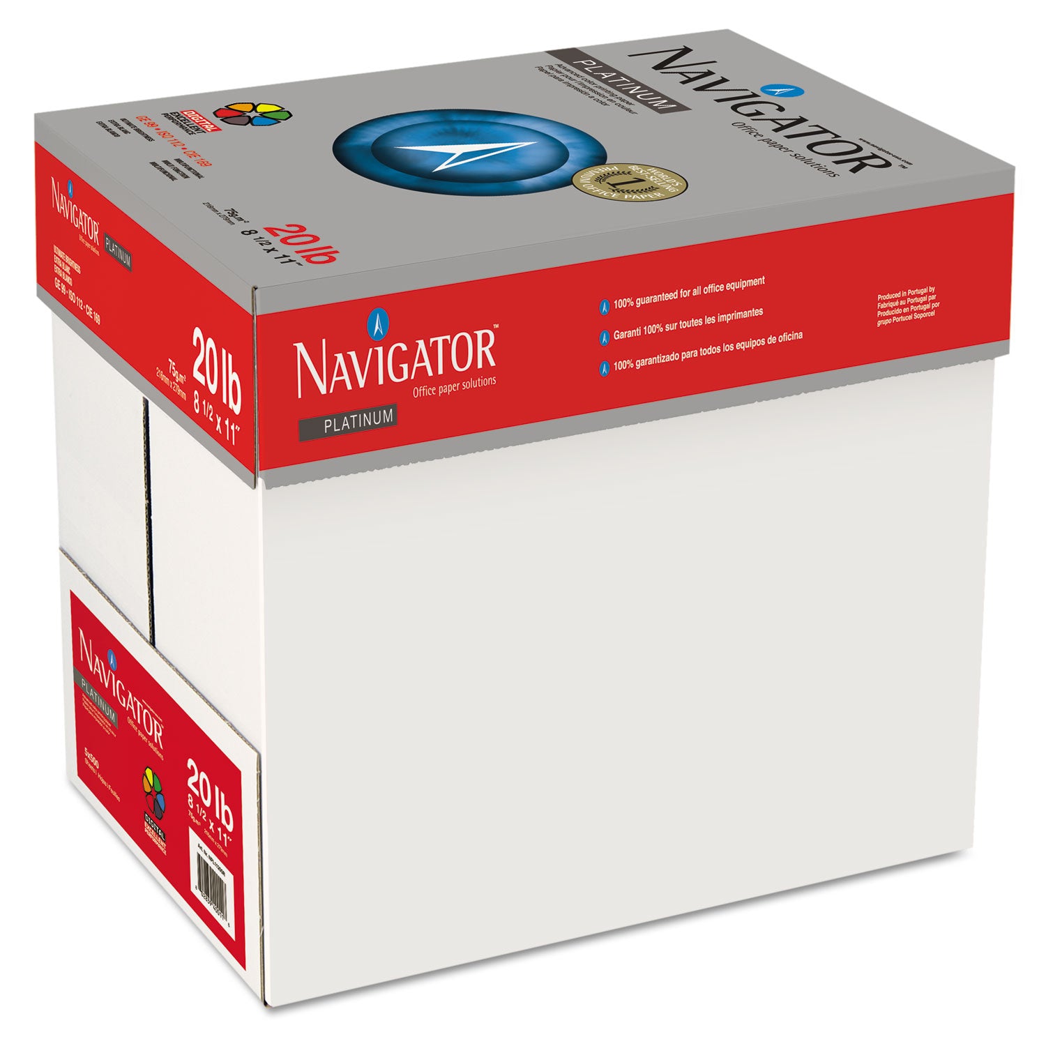Navigator® Platinum Paper, 99 Bright, 20 lb Bond Weight, 8.5 x 11, White, 500 Sheets/Ream, 10 Reams/Carton