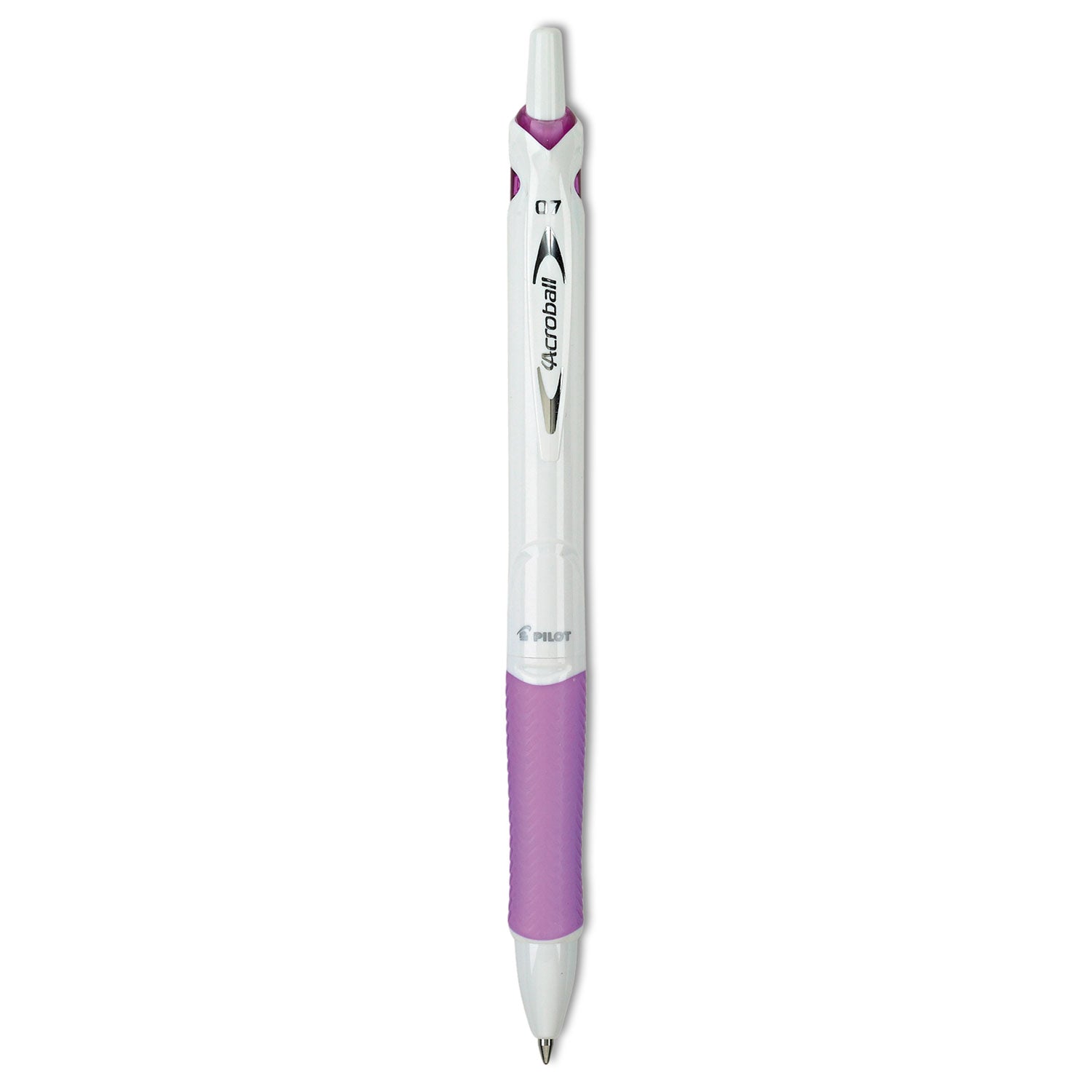 Acroball PureWhite Advanced Ink Hybrid Gel Pen, Retractable, Fine 0.7 mm, Black Ink, White/Purple Barrel
