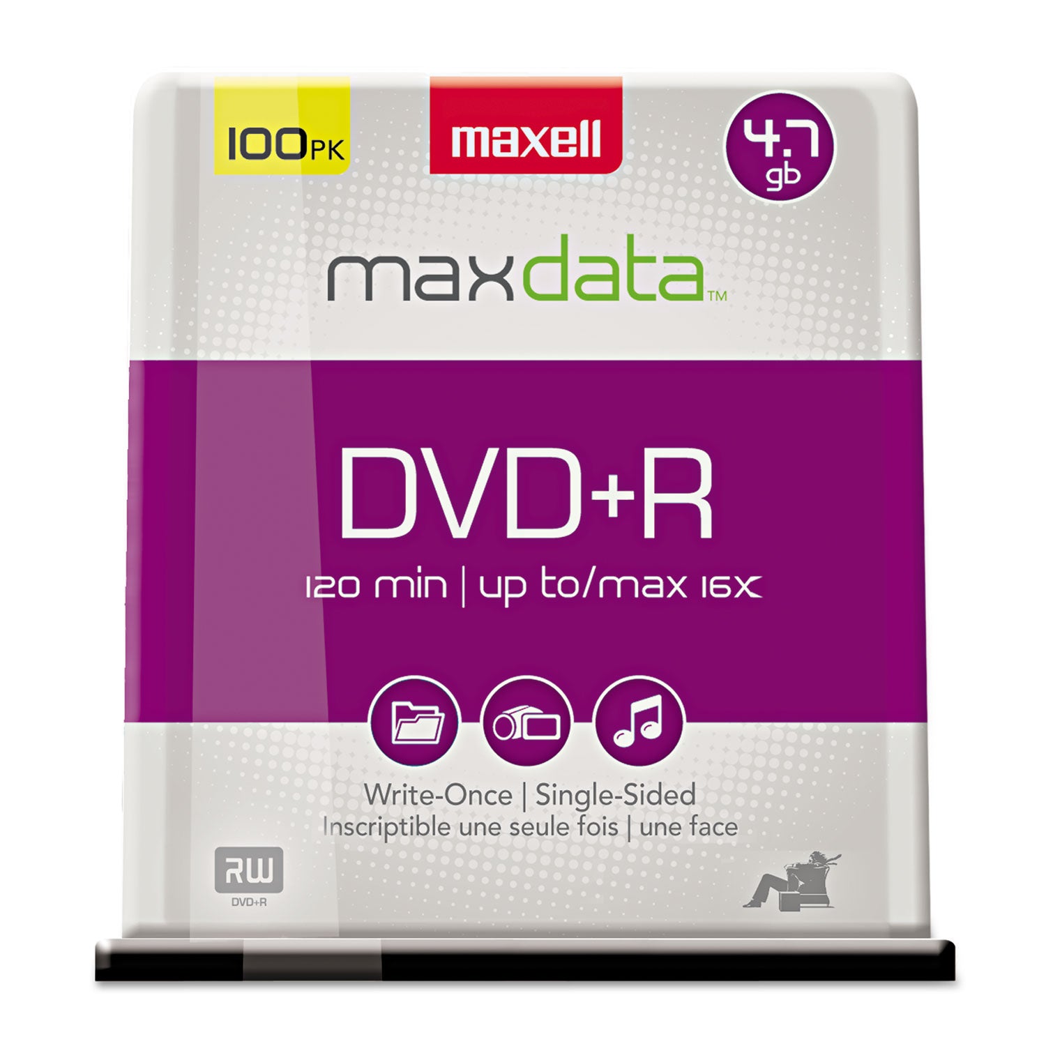 DVD+R High-Speed Recordable Disc, 4.7 GB, 16x, Spindle, Silver, 100/Pack