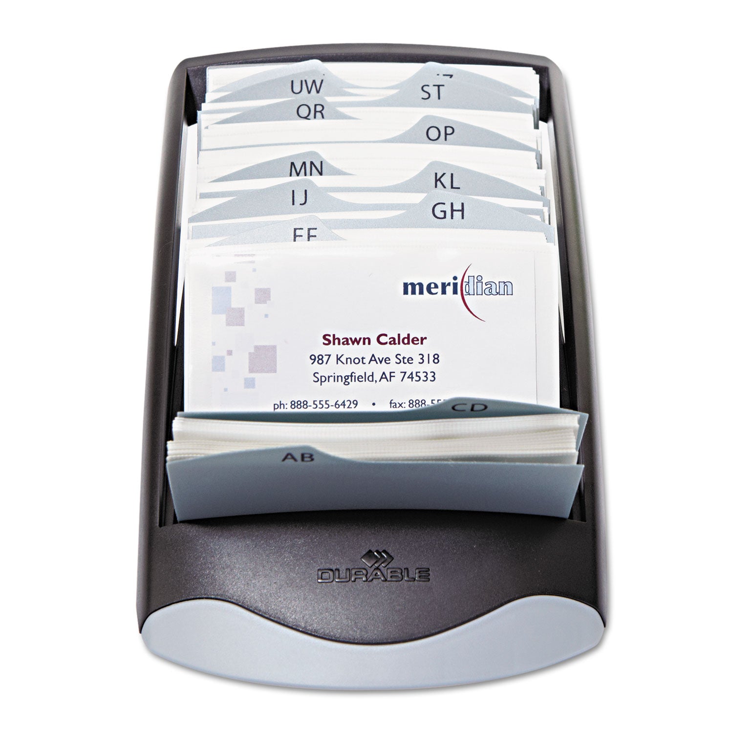 Durable® Visifix Desk Business Card File, Holds 200 2.88 X 4.13 Cards, 5 X 9.31 X 3.56, Plastic, Graphite/black
