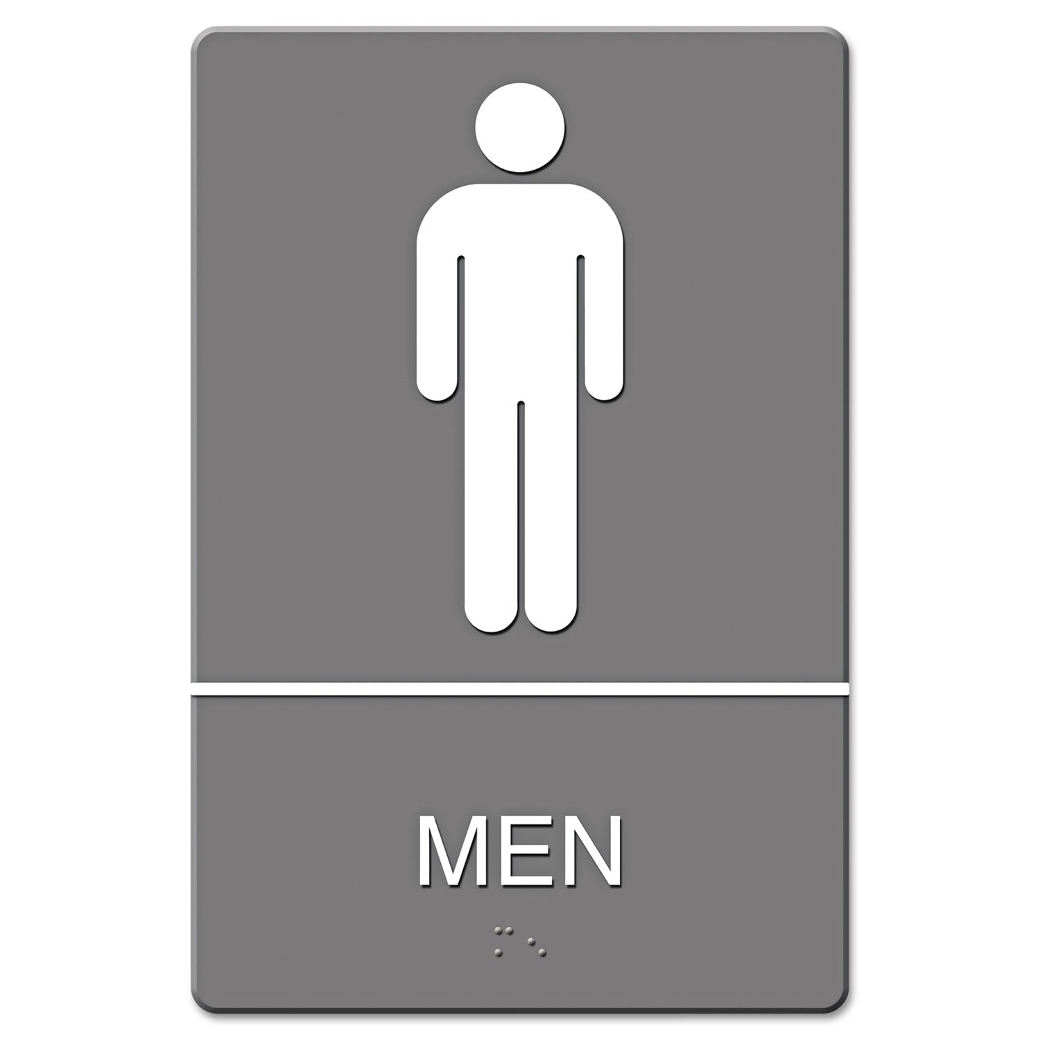 ADA Sign, Men Restroom Symbol w/Tactile Graphic, Molded Plastic, 6 x 9, Gray
