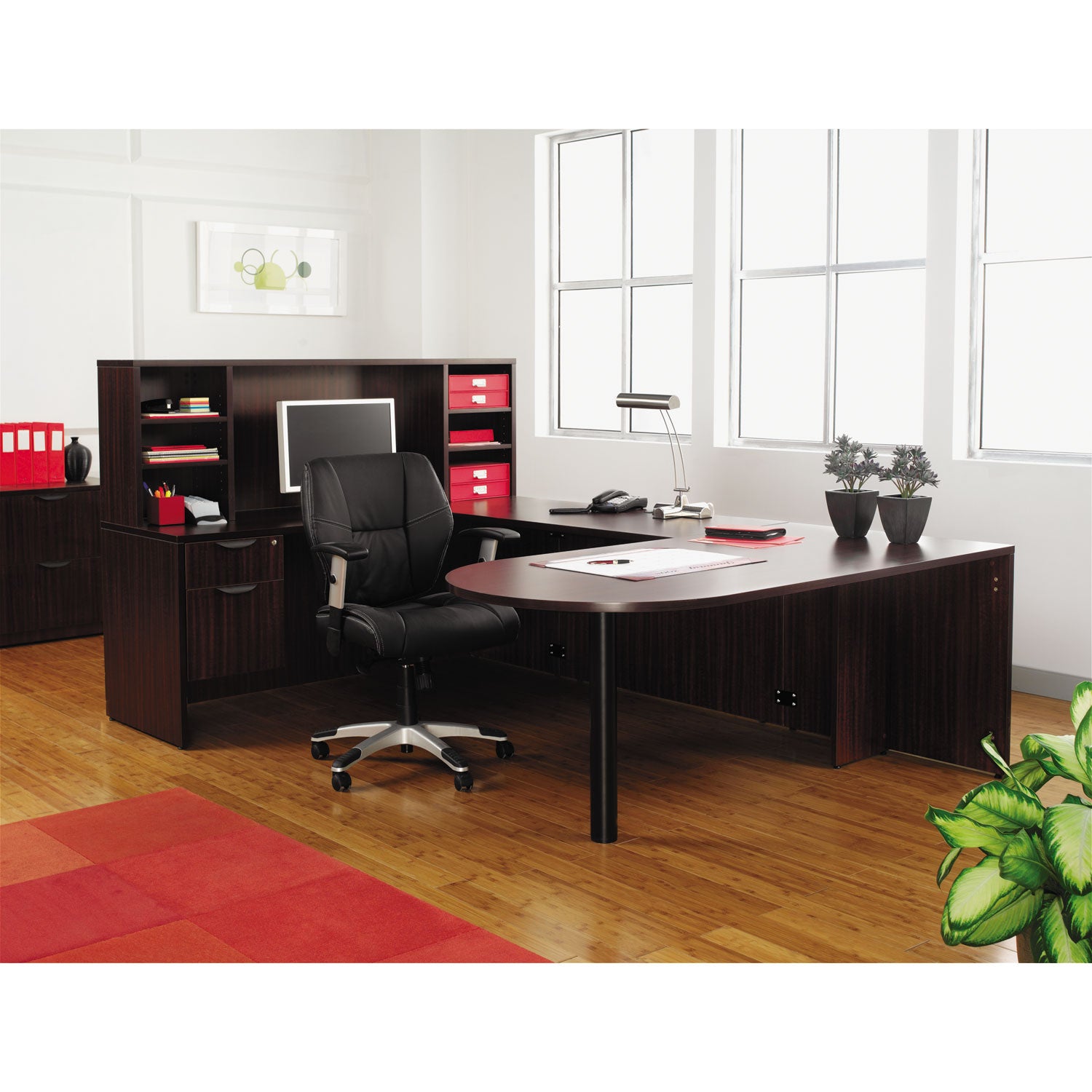 Alera® Alera Valencia Series D-Top Desk, 71" X 35.5" X 29.63", Mahogany