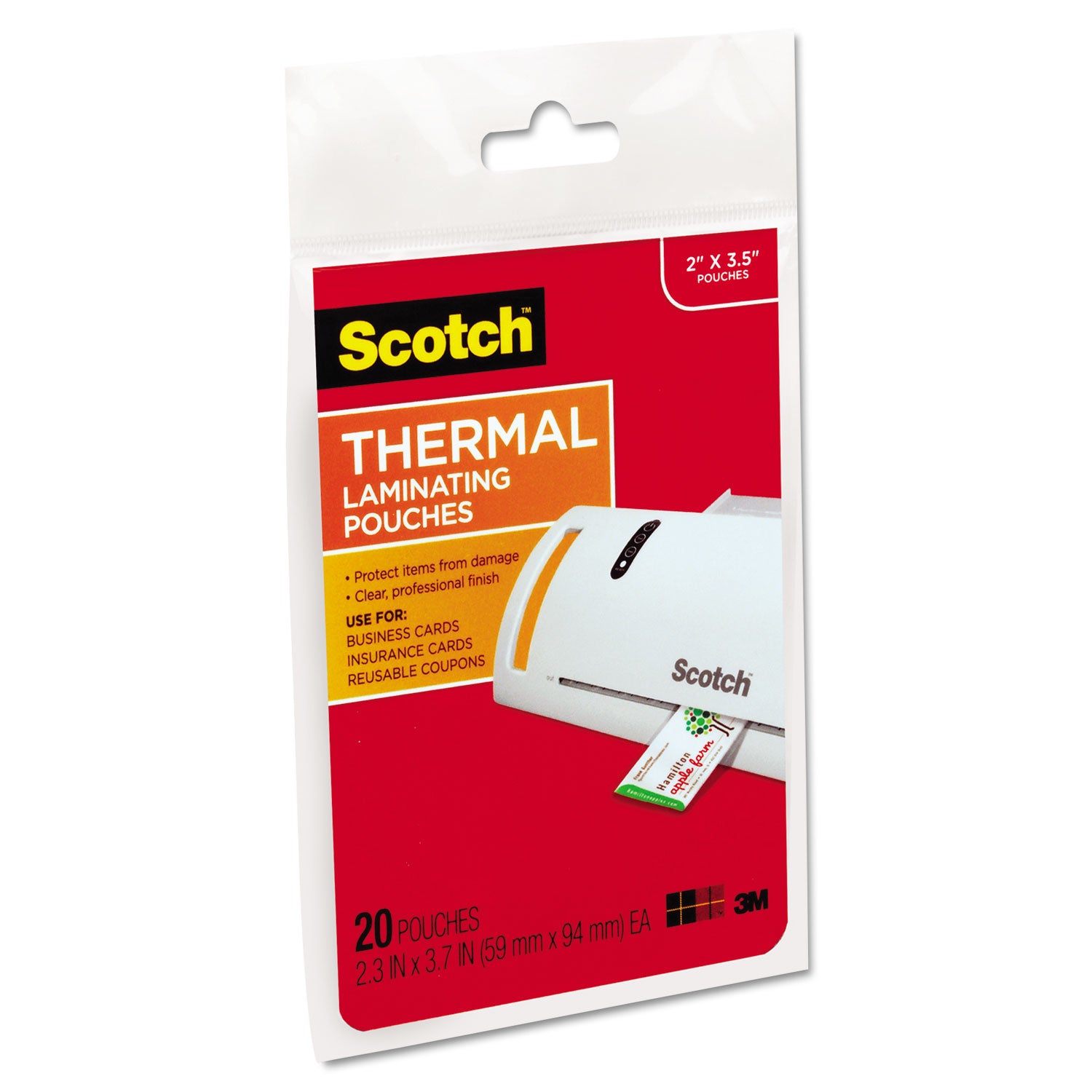 Scotch™ Laminating Pouches, 5 Mil, 3.75" X 2.38", Gloss Clear, 20/pack