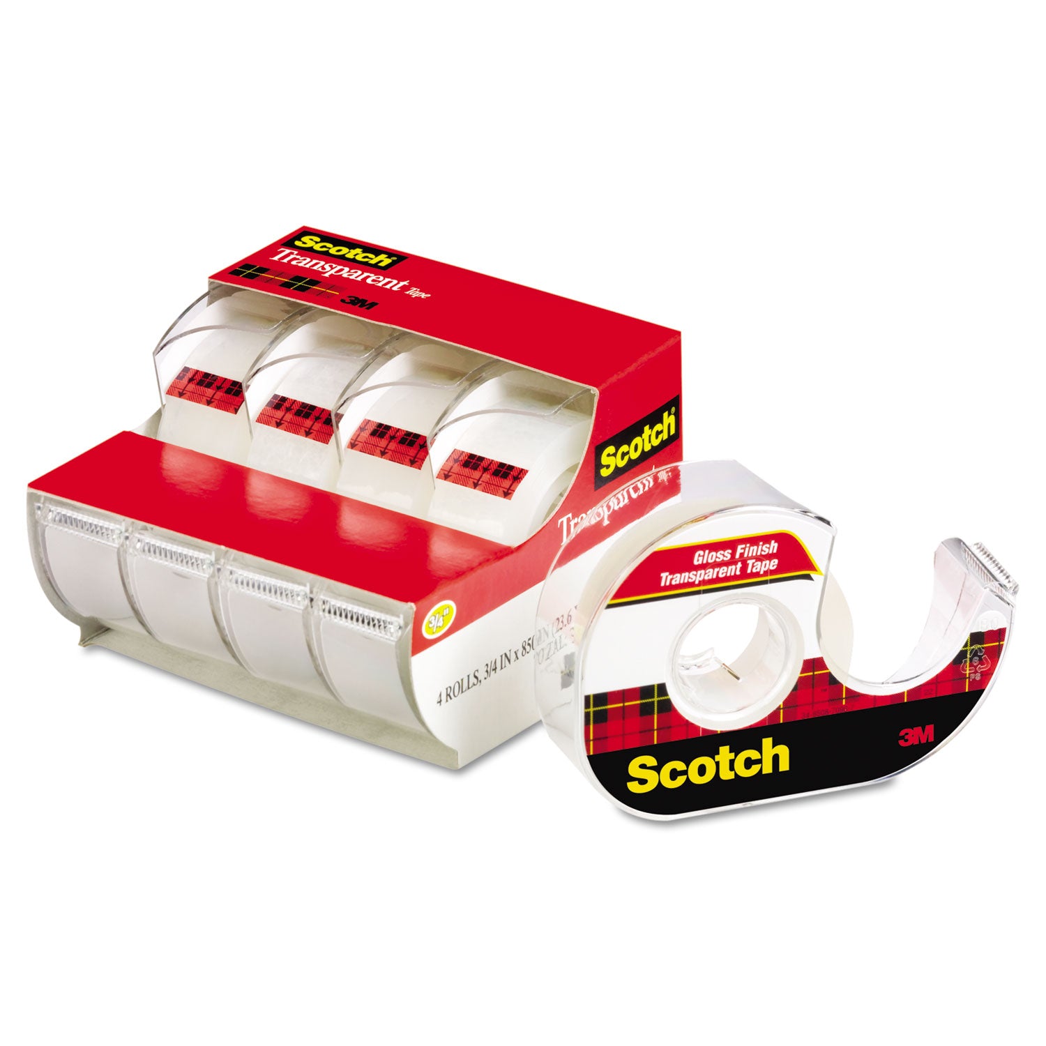 Scotch® Transparent Tape In Handheld Dispenser, 1" Core, 0.75" X 70.83 Ft, Transparent, 4/pack
