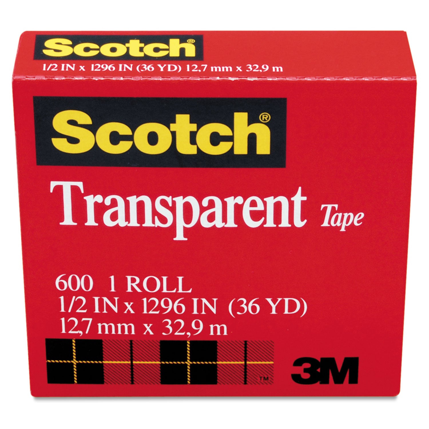 Scotch® Transparent Tape, 1" Core, 0.5" X 36 Yds, Transparent