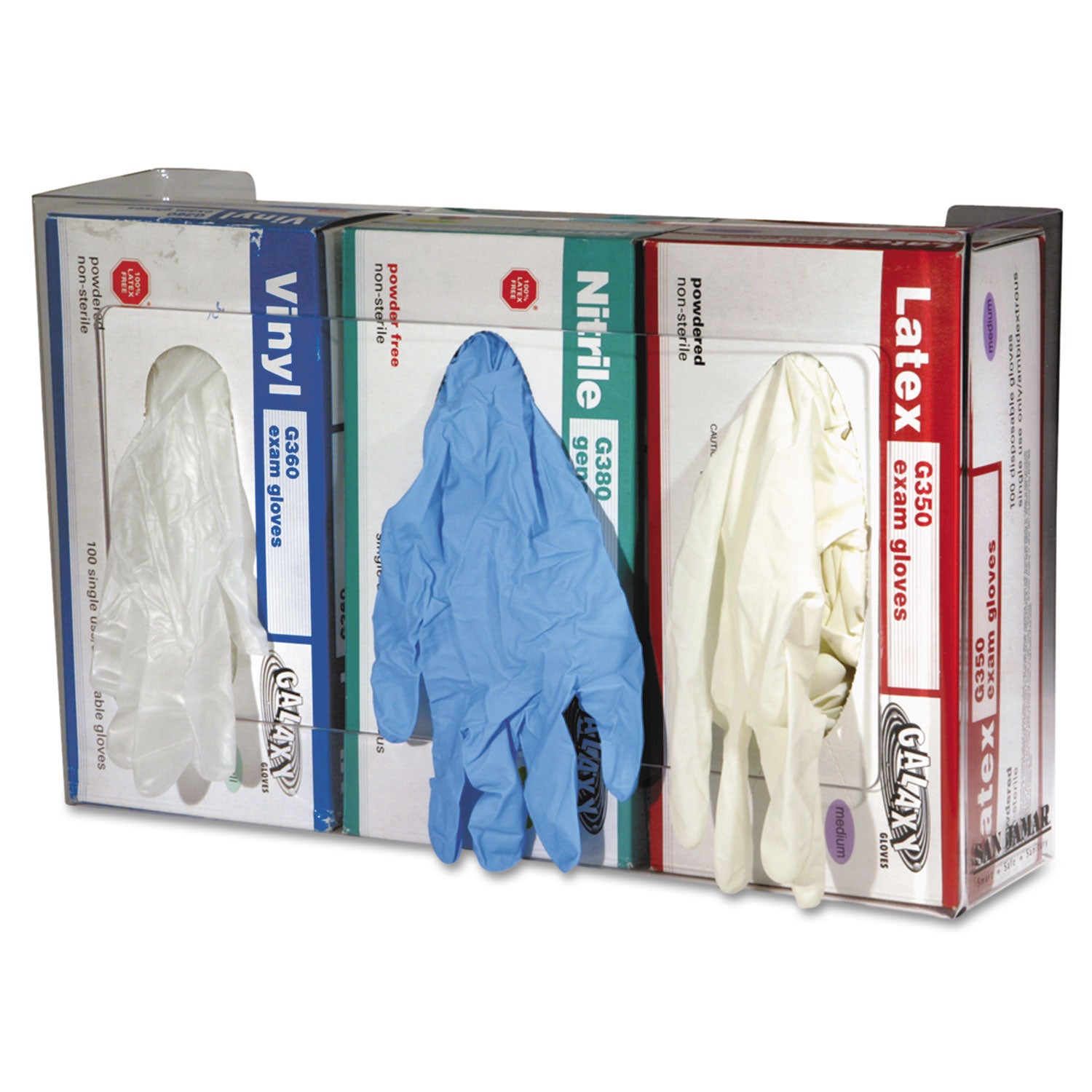 San Jamar® Clear Plexiglas Disposable Glove Dispenser, 3-Box, Plexiglas, Clear, 18 x 3.75 x 10