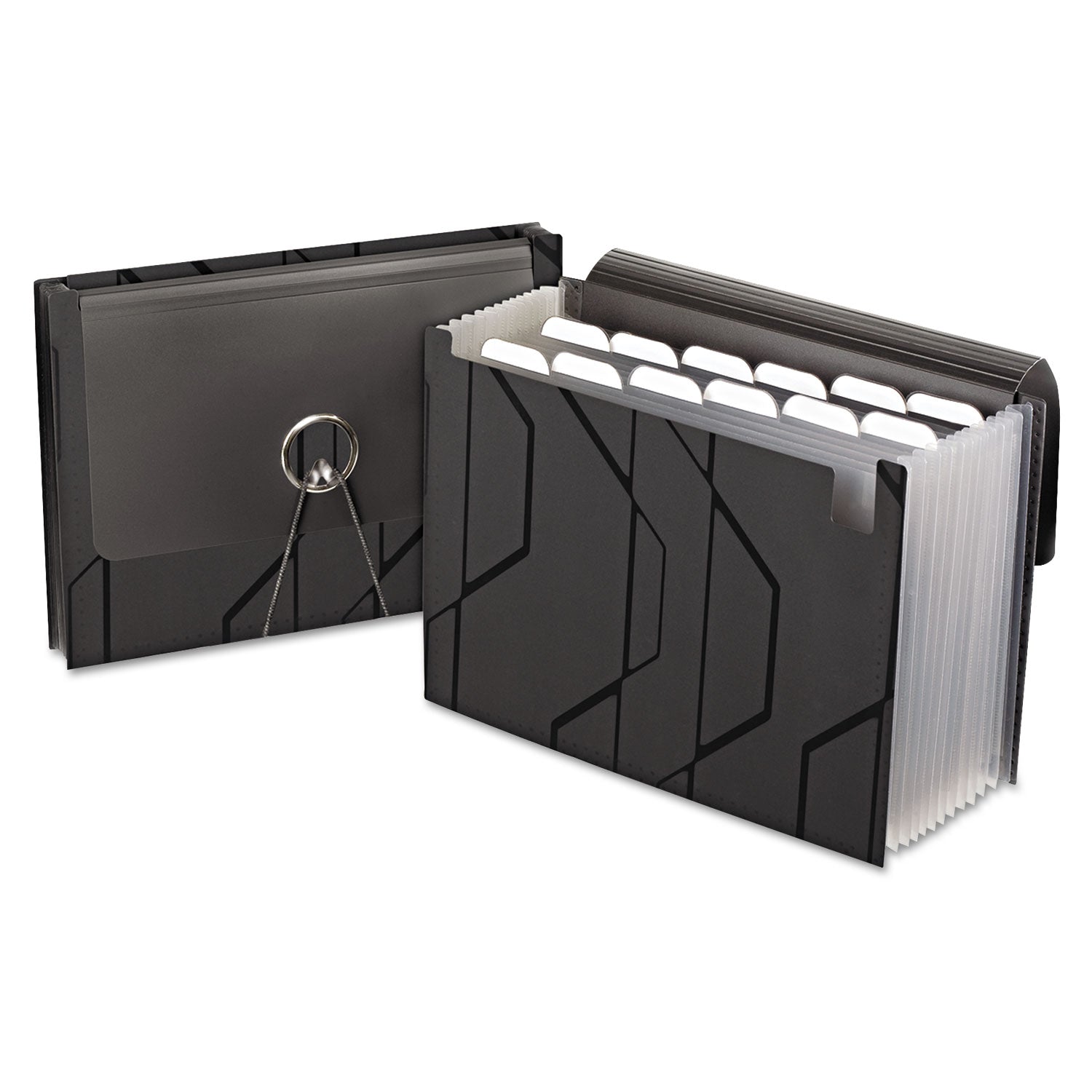 Sliding Cover Expanding File, 4" Expansion, 13 Sections, Cord/Hook Closure, 1/6-Cut Tabs, Letter Size, Black