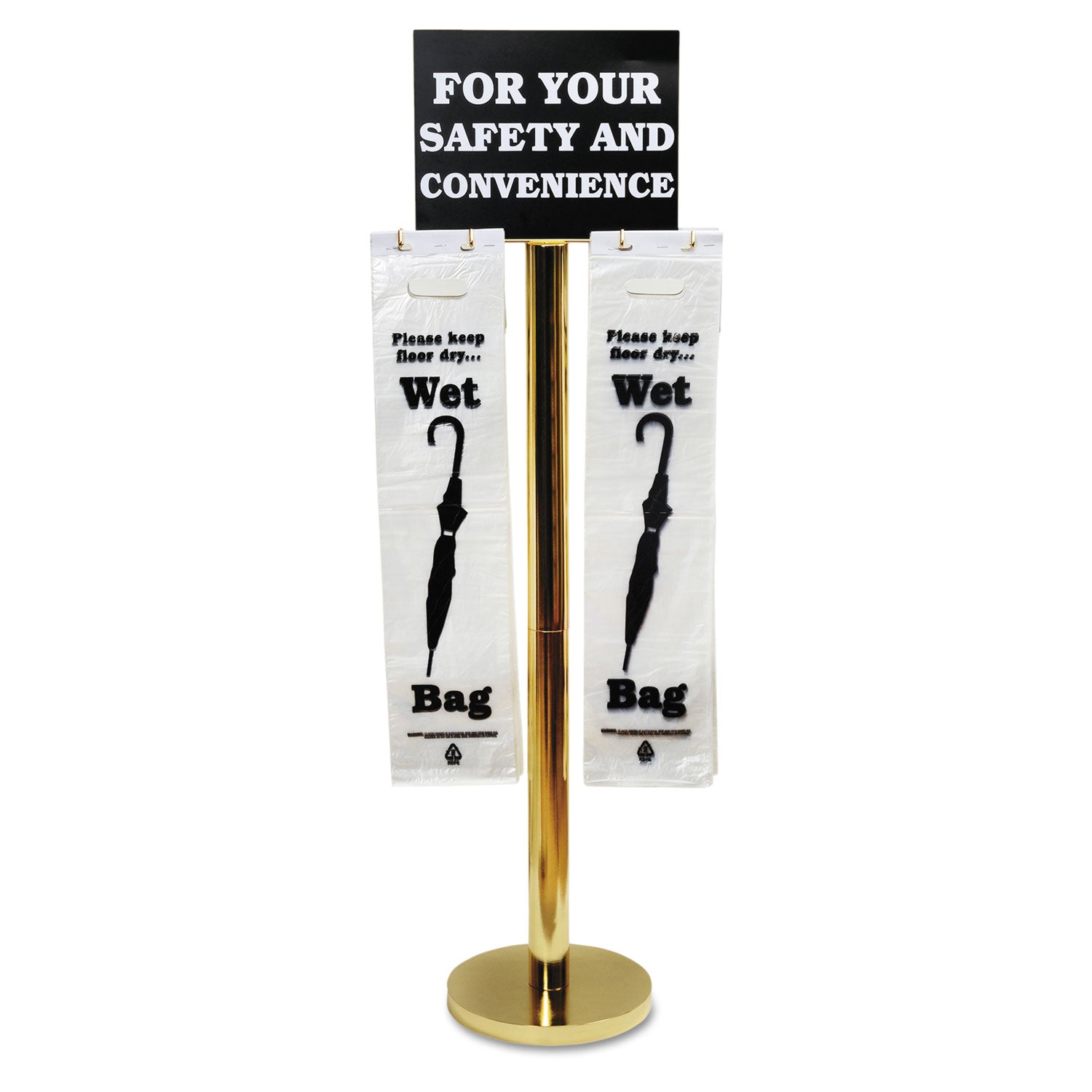 Wet Umbrella Bag Stand, 16w x 12d x 54.5h, Brass/Black/White