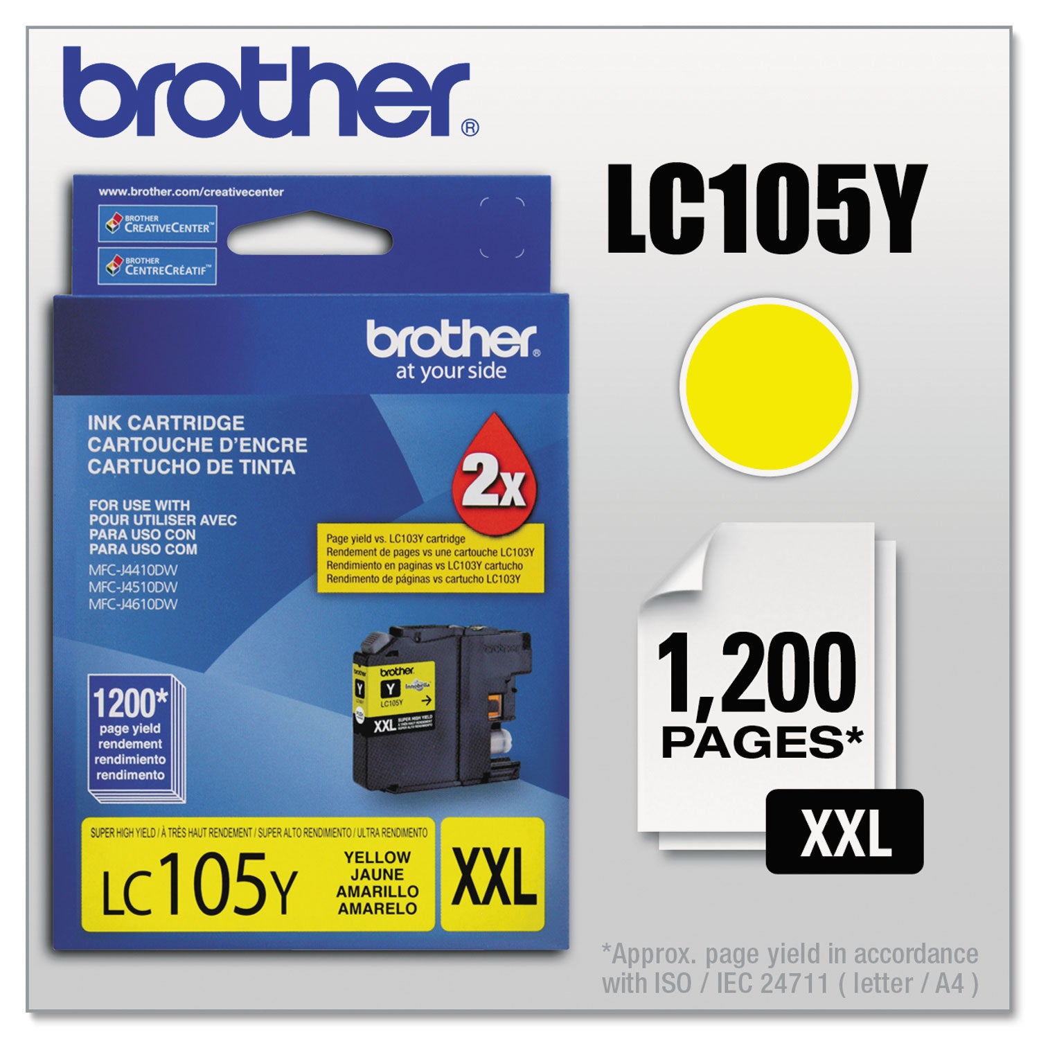 Brother Lc105y Innobella Super High-Yield Ink, 1,200 Page-Yield, Yellow