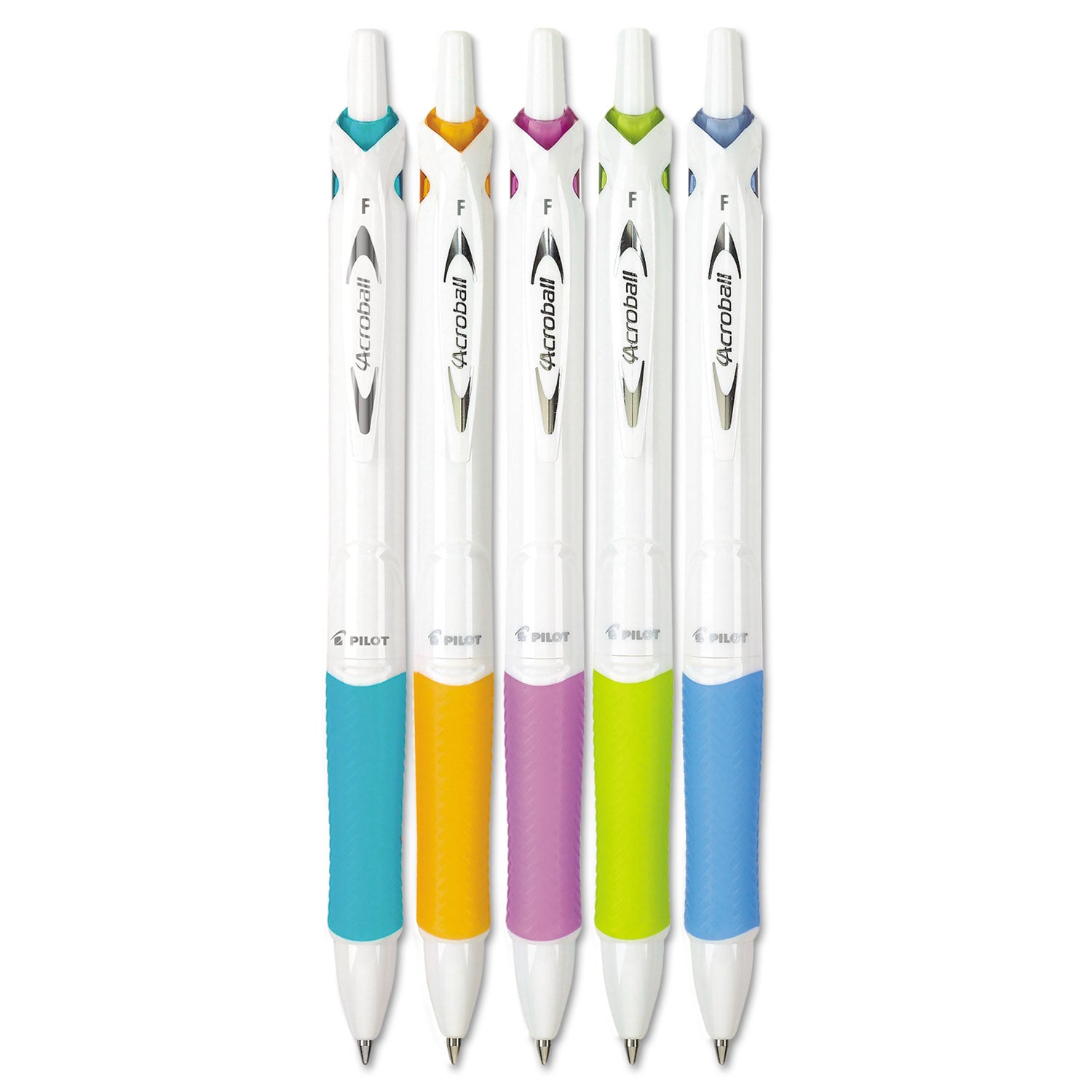 Pilot® Acroball PureWhite Advanced Ink Hybrid Gel Pen, Retractable, Fine 0.7 mm, Black Ink, Assorted Barrel Colors, 5/Pack