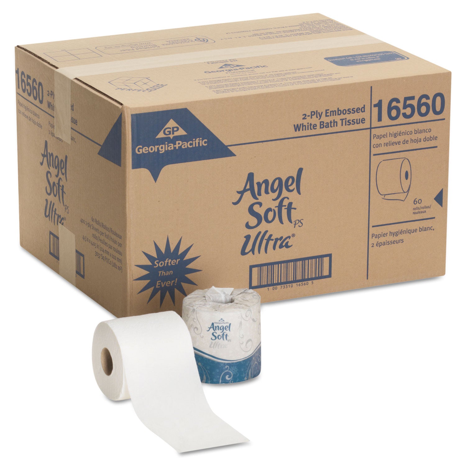 Georgia Pacific® Professional Angel Soft ps Ultra 2-Ply Premium Bathroom Tissue, Septic Safe, White, 400 Sheets/Roll, 60/Carton