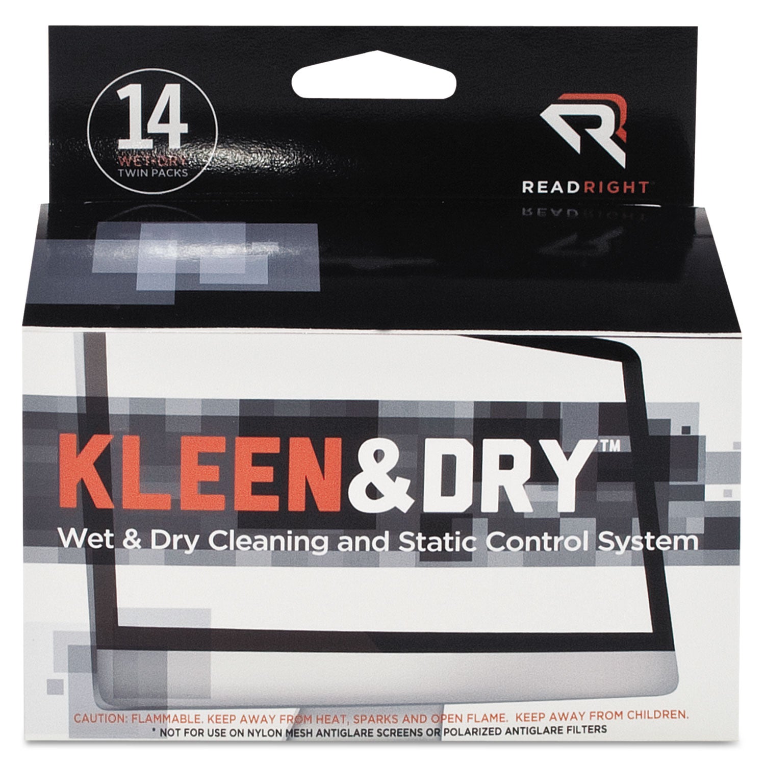 Read Right® Two Step ScreenKleen Wet and Dry Cleaning Wipes, 5 x 5, Unscented, 14/Box