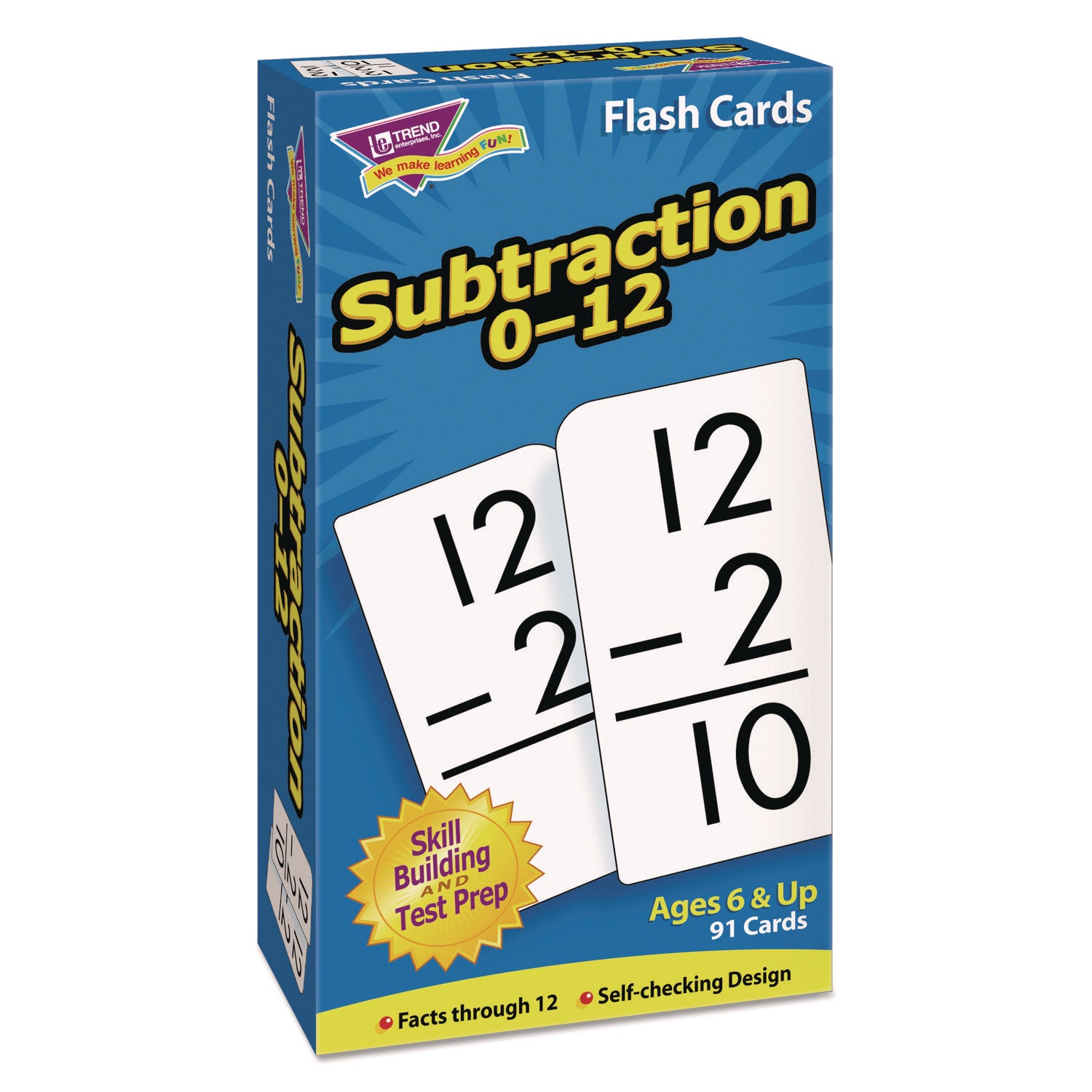 Skill Drill Flash Cards, Subtraction, 3 x 6, Black and White, 91/Pack