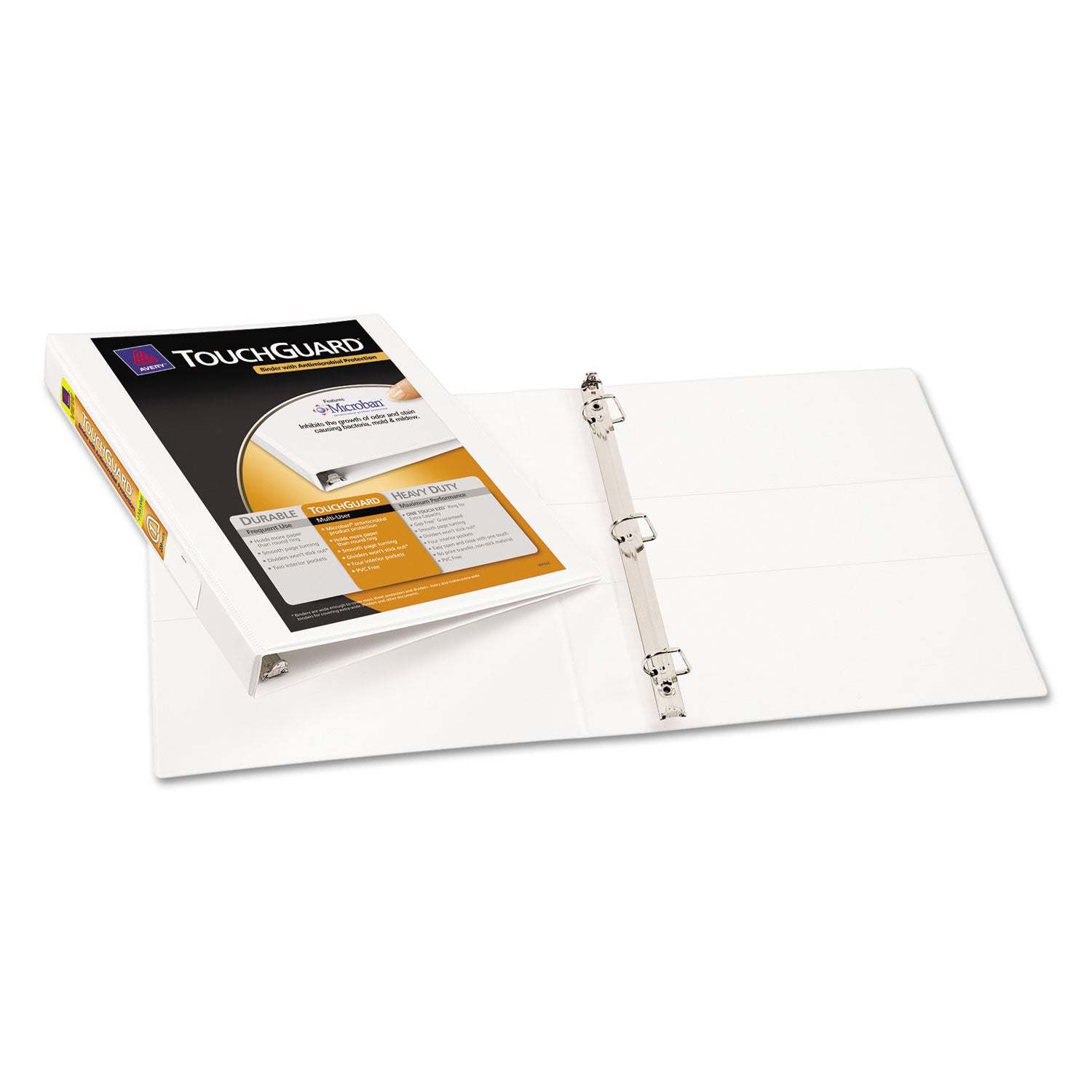 Avery® Touchguard Protection Heavy-Duty View Binders With Slant Rings, 3 Rings, 1" Capacity, 11 X 8.5, White