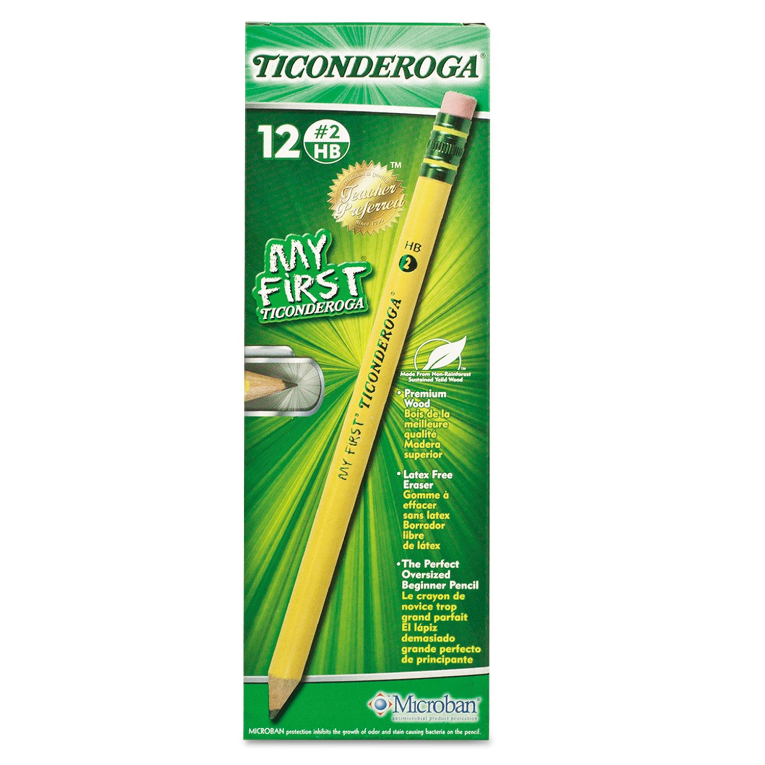 Ticonderoga® My First Woodcase Pencil With Eraser, Hb (#2), Black Lead, Yellow Barrel, Dozen