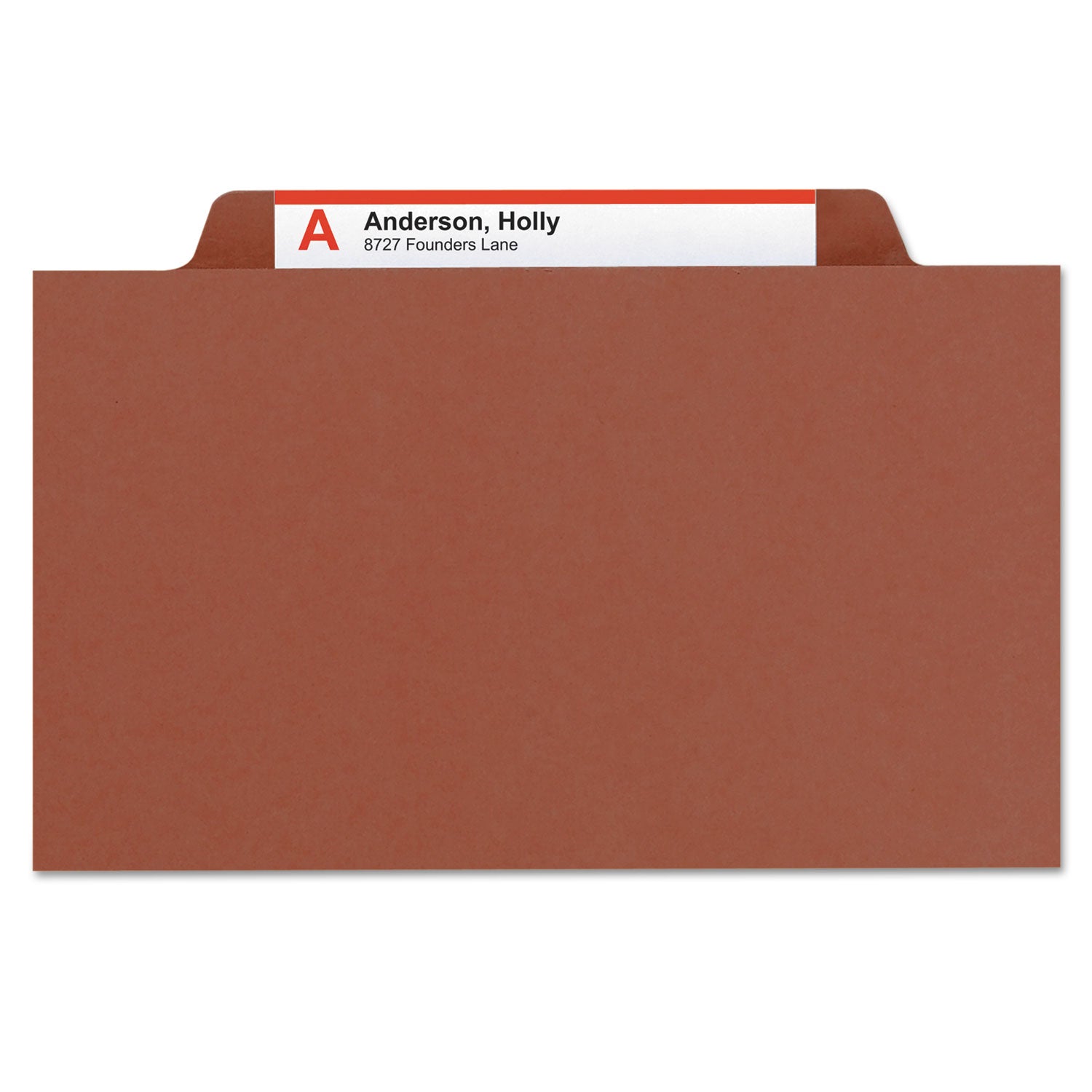 Smead Pressboard Classification Folders, Four SafeSHIELD Fasteners, 2/5-Cut Tabs, 1 Divider, Letter Size, Red, 10/Box