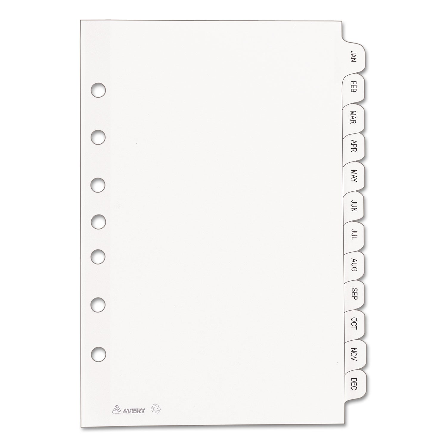 Avery® Preprinted Tab Dividers, 12-Tab, Jan. to Dec., 8.5 x 5.5, White, 1 Set