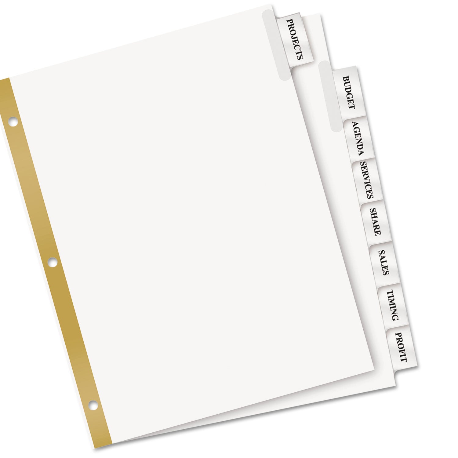 Avery® Insertable Big Tab Dividers, 8-Tab, Double-Sided Gold Edge Reinforcing, 11 x 8.5, White, Clear Tabs, 1 Set