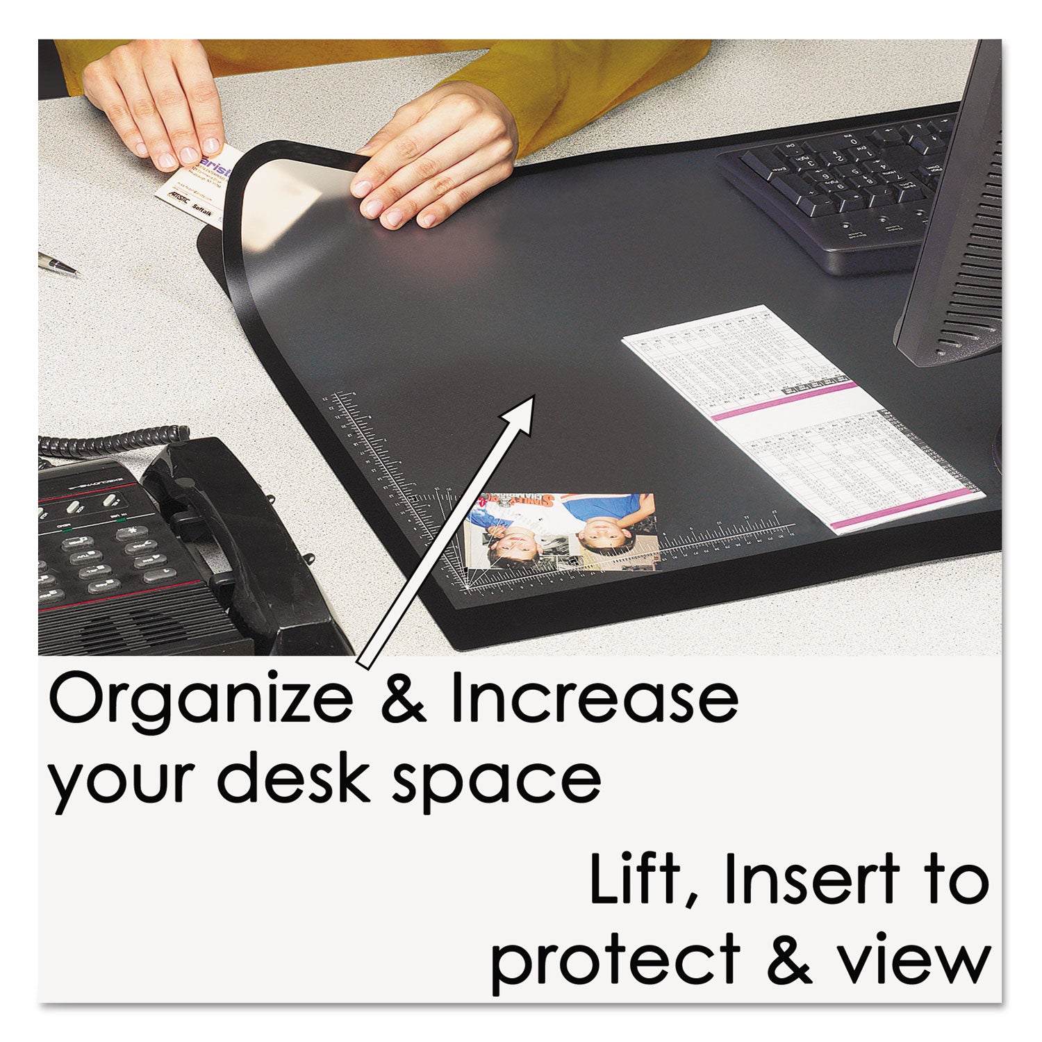 Artistic® Desk Pad with Transparent Lift-Top Overlay and Antimicrobial Protection, 22" x 17", Black Pad, Transparent Frost Overlay