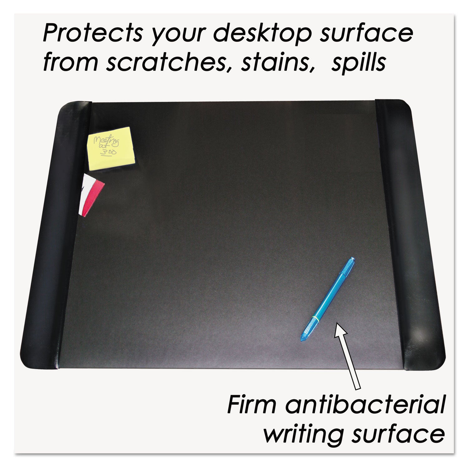 Artistic® Executive Desk Pad With Antimicrobial Protection, Leather-Like Side Panels, 24 X 19, Black