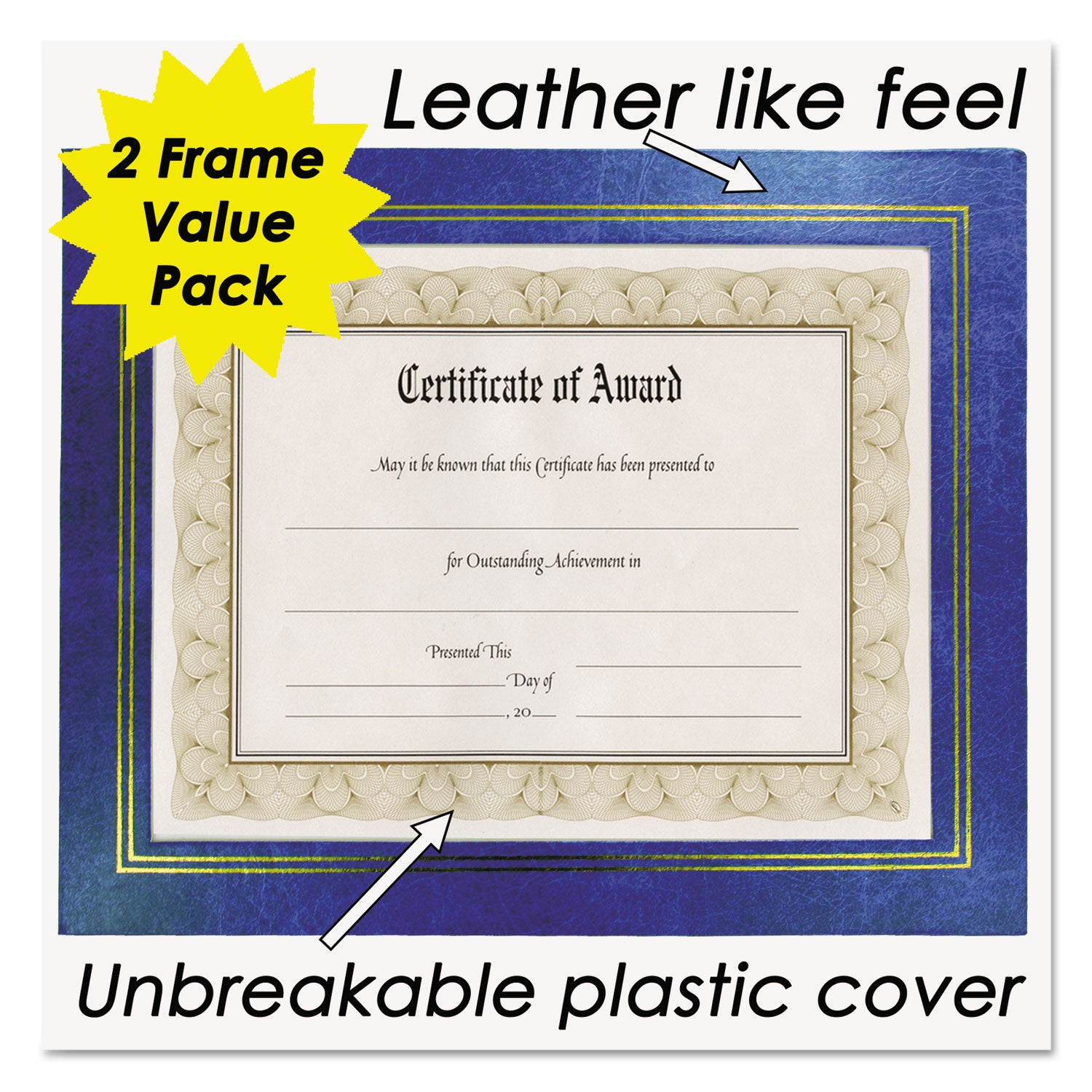 NuDell™ Leatherette Document Frame, 8.5 x 11, Blue, Pack of Two