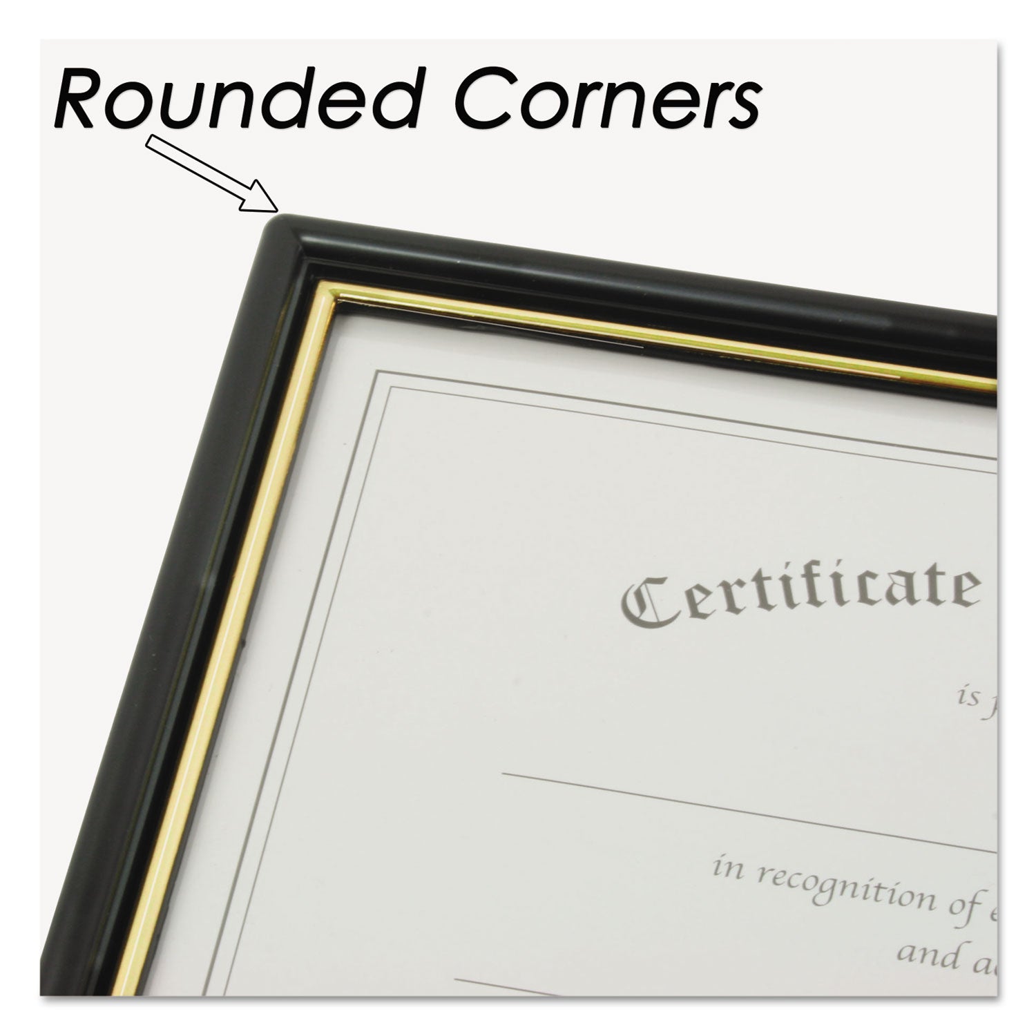NuDell™ Ez Mount Document Frame With Trim Accent And Plastic Face, Plastic, 8.5 X 11 Insert, Black/gold, 18/carton