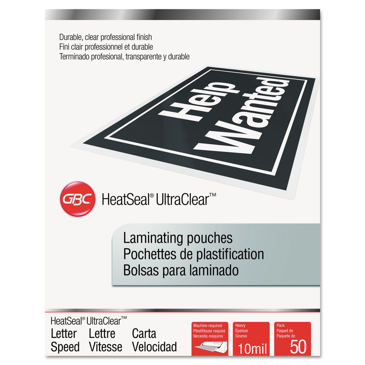 GBC® Ultraclear Thermal Laminating Pouches, 10 Mil, 9" X 11.5", Gloss Clear, 50/box