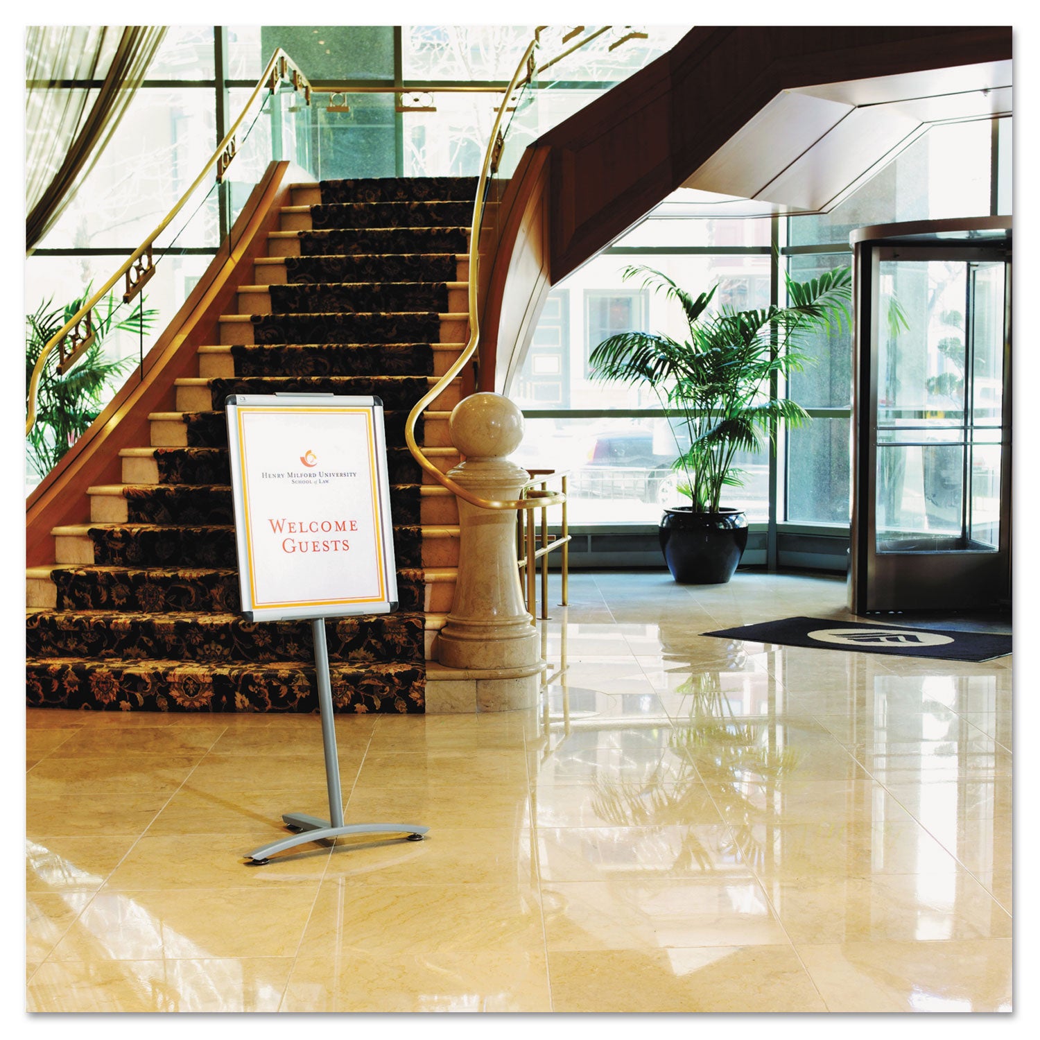 Quartet® Improv Lobby Clip-Frame Pedestal Sign, 18 X 24 Frame, 54" High, Aluminum