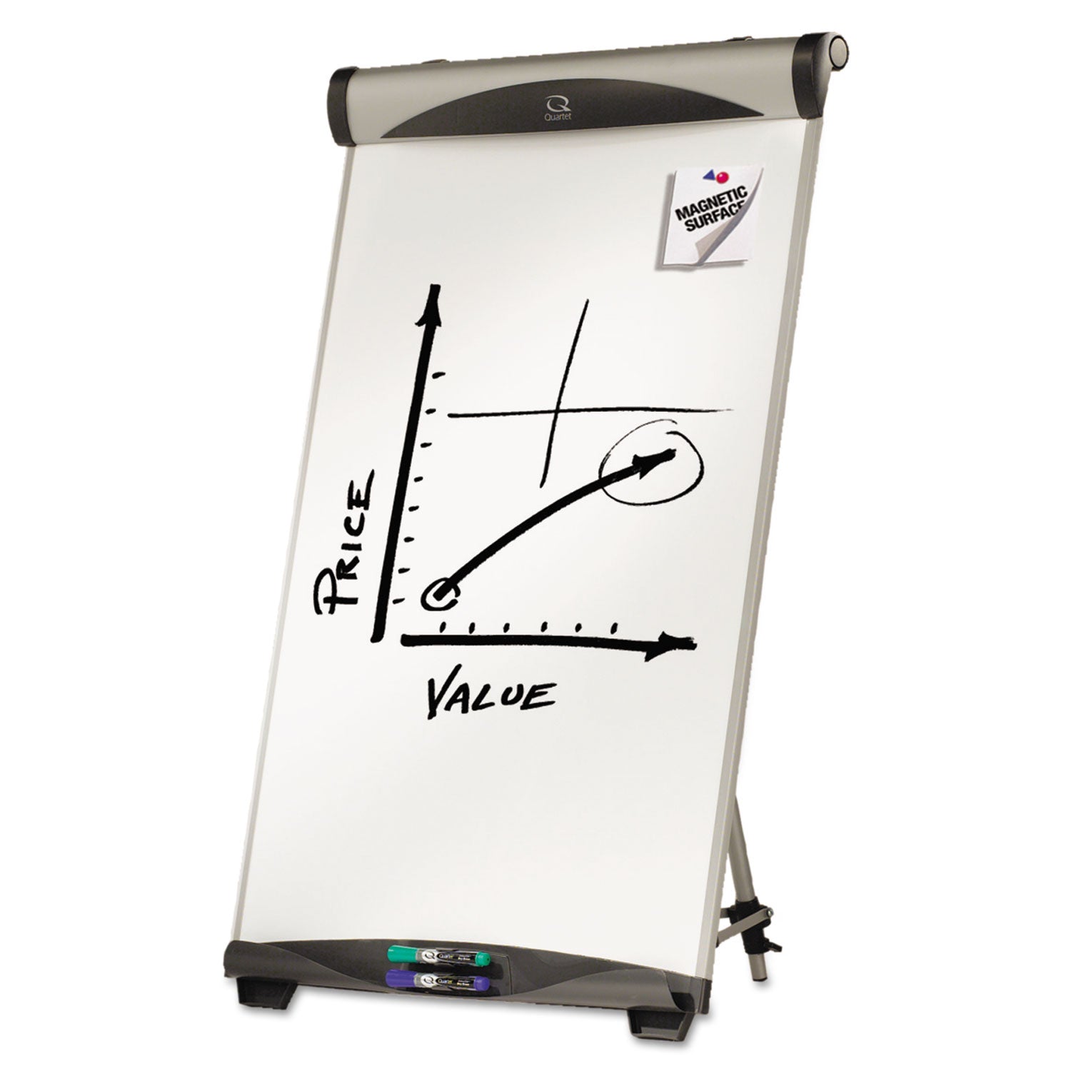 Quartet® Euro Magnetic Presentation Easel, 27" x 39", White Surface, Satin Aluminum Frame