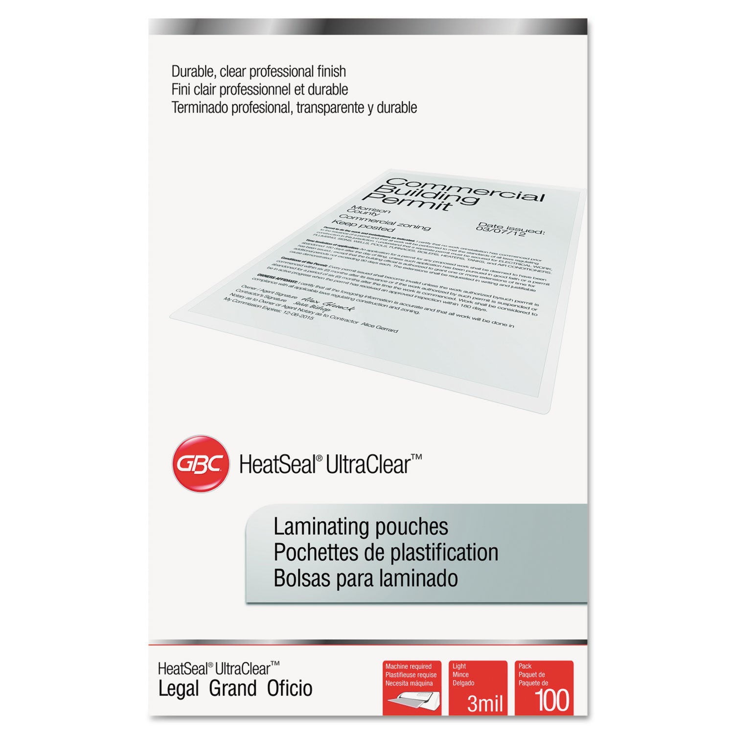 GBC® Ultraclear Thermal Laminating Pouches, 3 Mil, 9" X 14.5", Gloss Clear, 100/pack