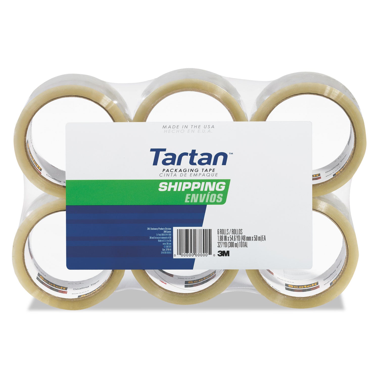 Tartan™ 3710 Packaging Tape, 3" Core, 1.88" X 54.6 Yds, Clear, 6/pack