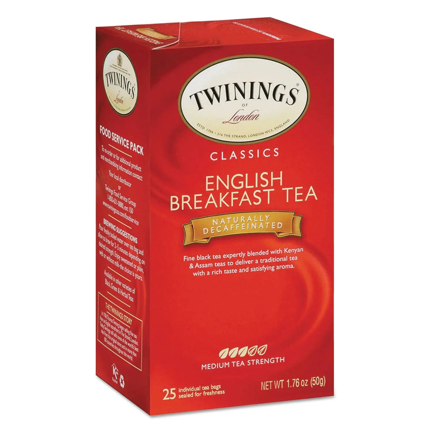 Tea Bags, English Breakfast Decaf, 1.76 oz, 25/Box