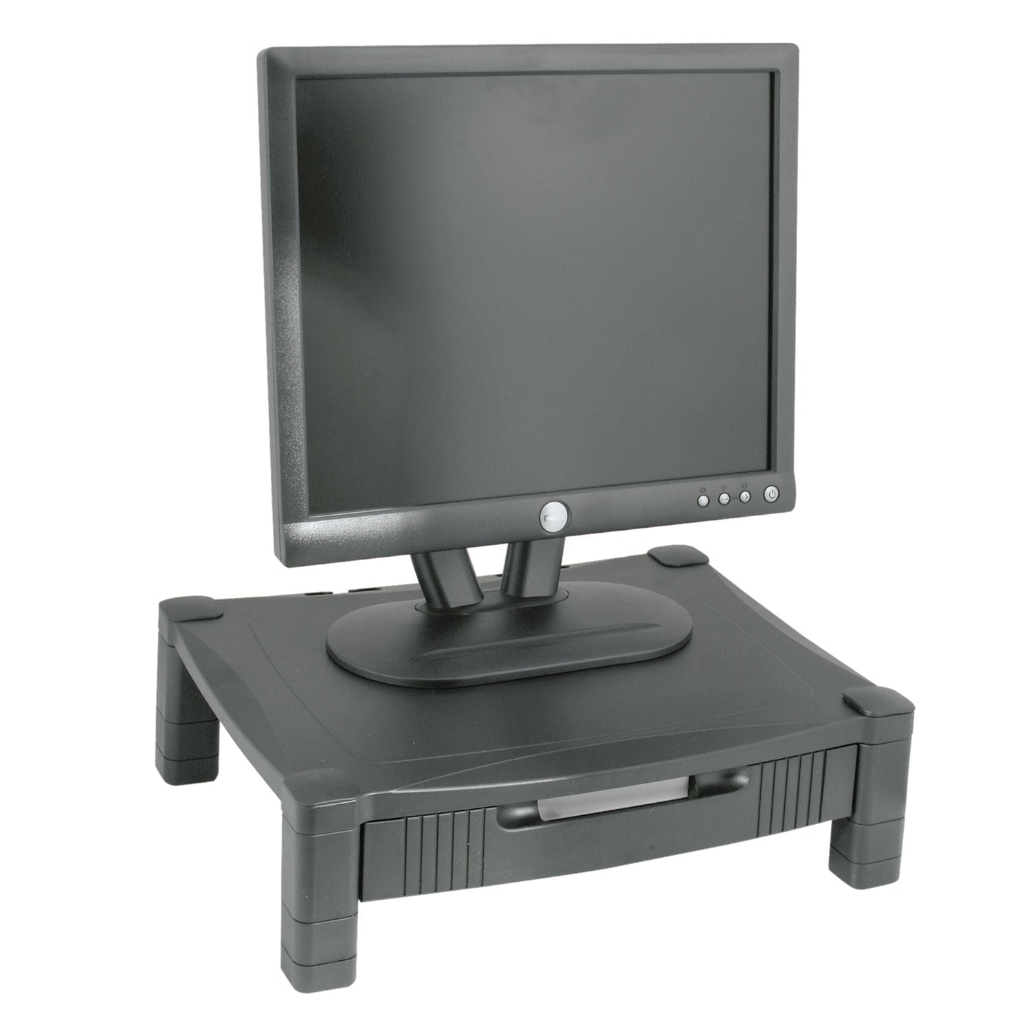 Kantek Monitor Stand With Drawer, 17" X 13.25" X 3" To 6.5", Black, Supports 50 Lbs
