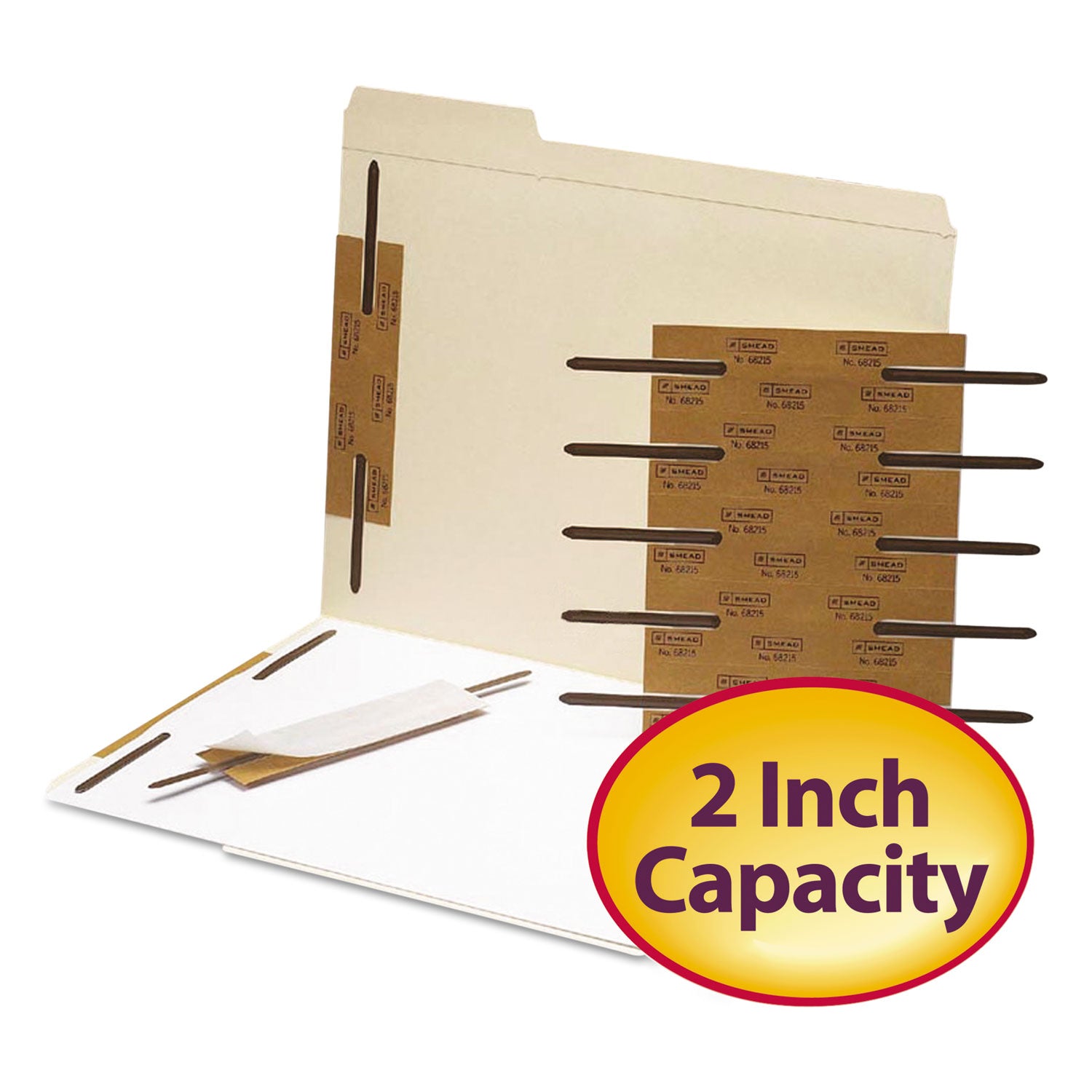 Smead Reinforced Self-Adhesive Two-Prong Fastener Base and Compressor Sets, 2" Capacity, 2.75" Center to Center, Brown, 100/Box