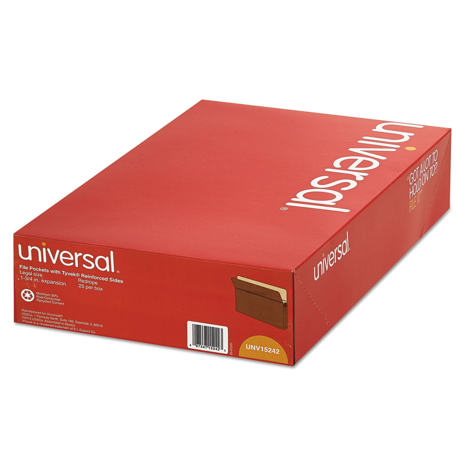 Universal® Redrope Expanding File Pockets, 1.75" Expansion, Legal Size, Redrope, 25/box