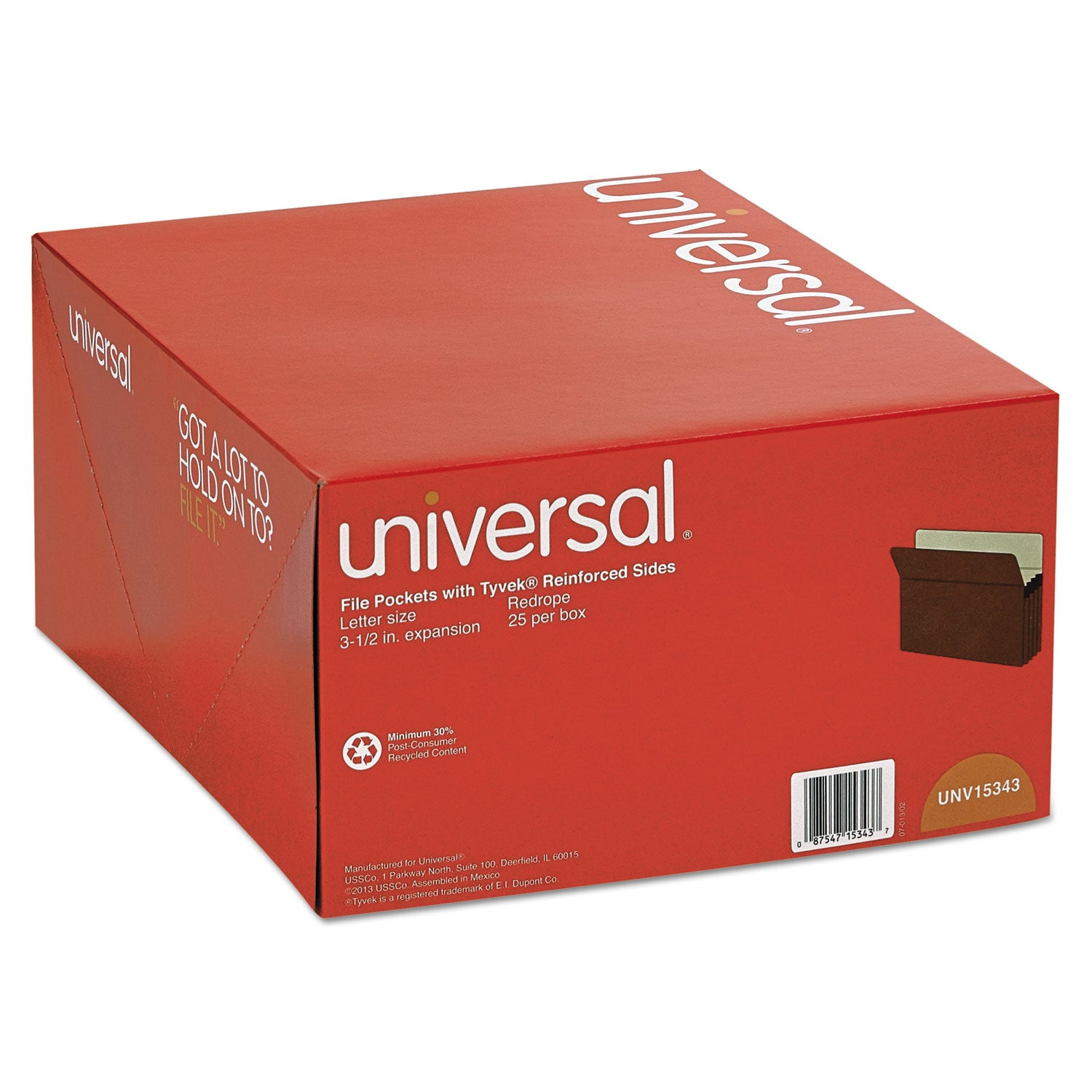 Universal® Redrope Expanding File Pockets, 3.5" Expansion, Letter Size, Redrope, 25/box