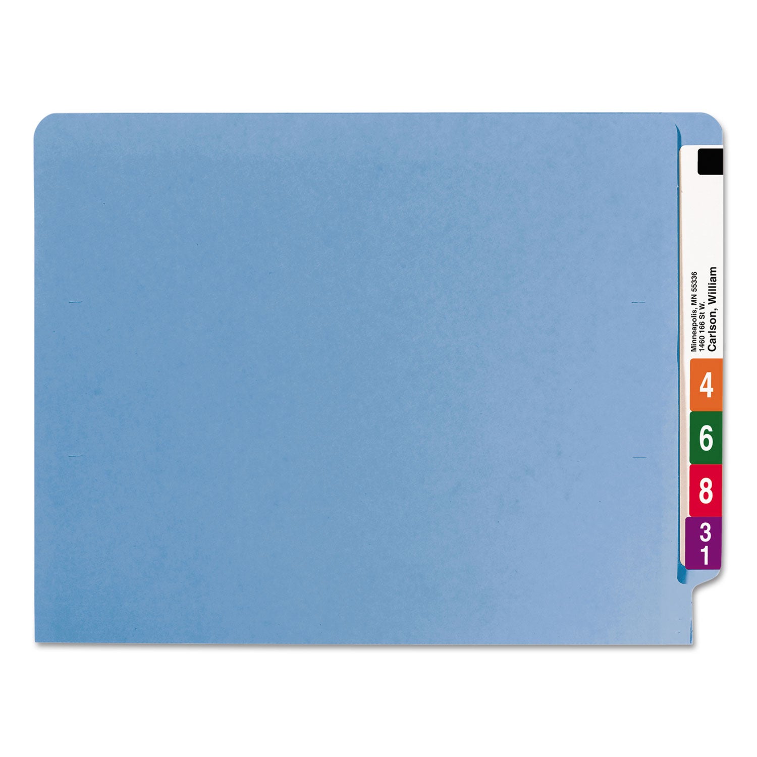 Smead Heavyweight Colored End Tab Fastener Folders, 0.75" Expansion, 2 Fasteners, Letter Size, Blue Exterior, 50/Box