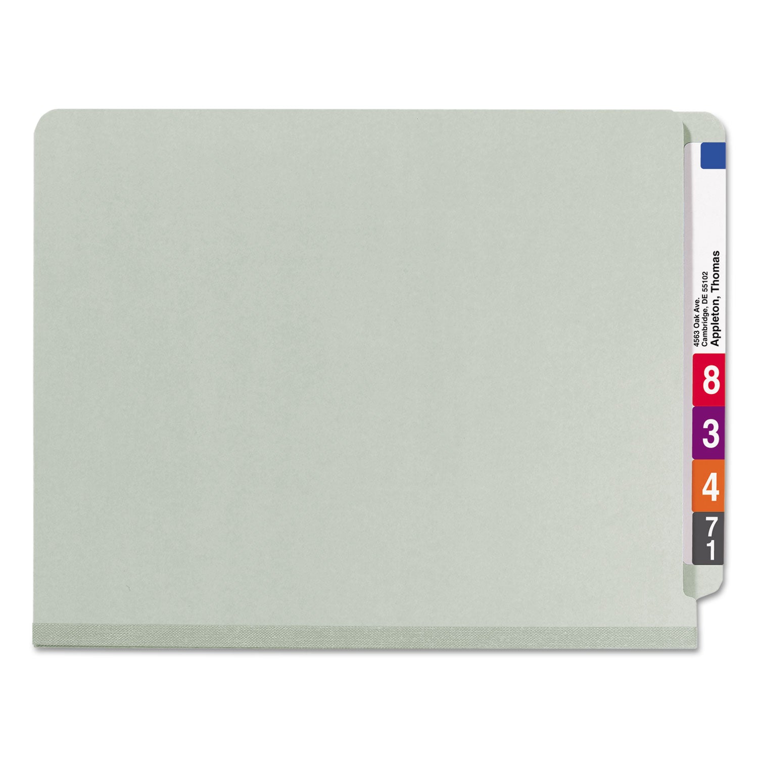 Smead End Tab Pressboard Classification Folder, Eight SafeSHIELD Fasteners, 3" Expansion, 3 Dividers, Letter Size, Gray-Green,10/BX