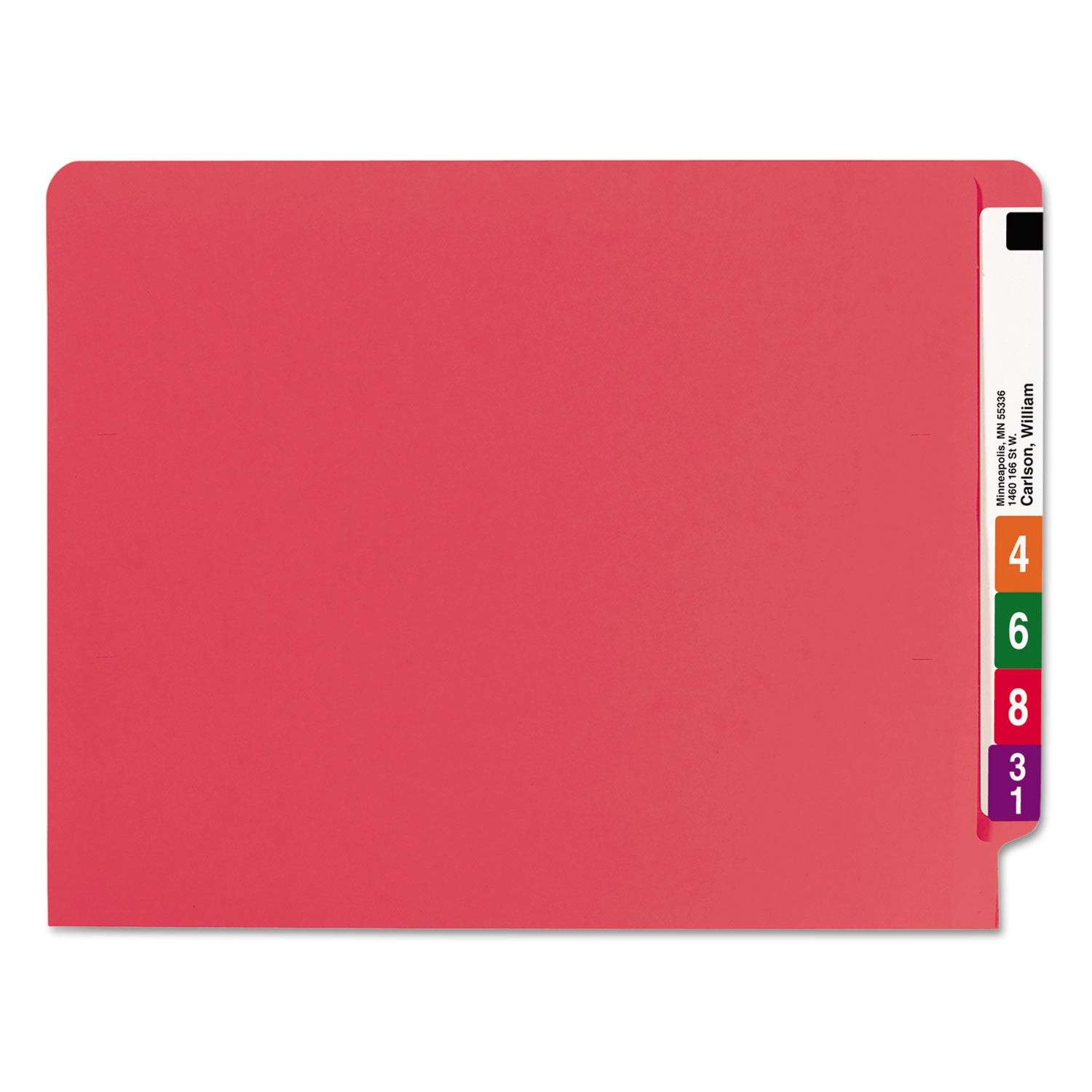 Smead Heavyweight Colored End Tab Fastener Folders, 0.75" Expansion, 2 Fasteners, Letter Size, Red Exterior, 50/Box