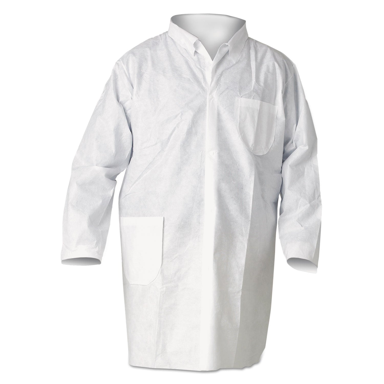KleenGuard™ A20 Breathable Particle Protection Lab Coats, Snap Closure/Open Wrists/Pockets, Medium, White, 25/Carton